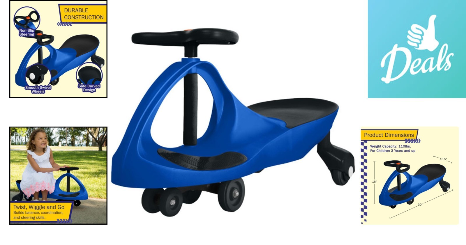 Durable Wiggle Car Ride-On for Ages 3+, Battery-Free Fun for Indoor/Outdoor Play