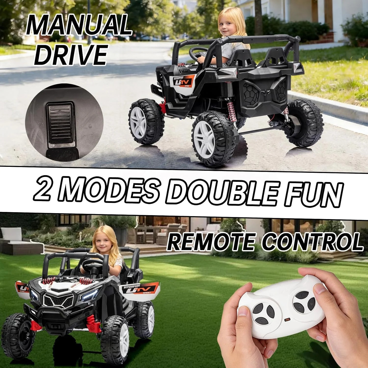 2 Seater Ride On UTV, 12V Battery Powered Kids Electric Car with Remote Control,