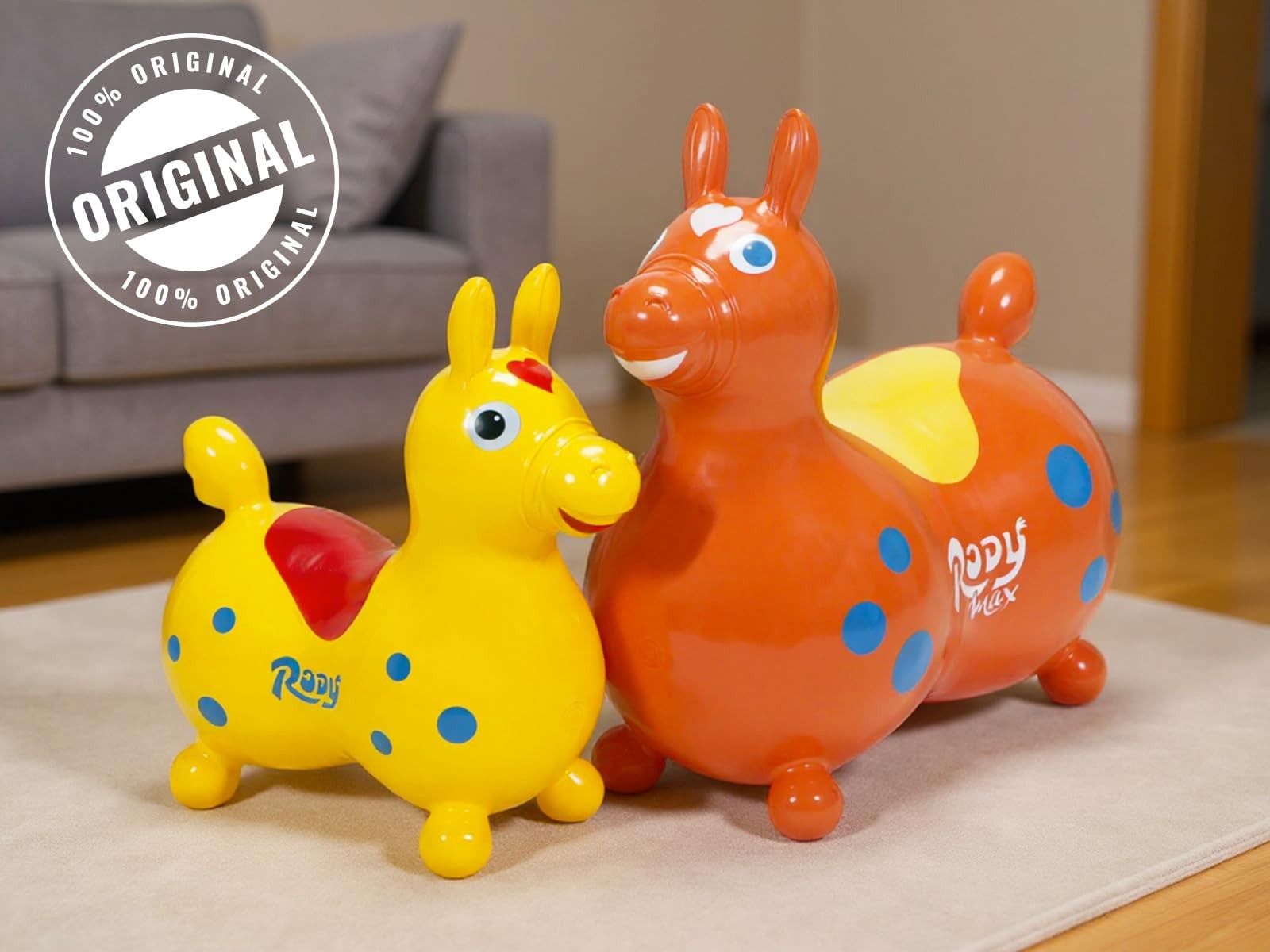 Orange Ride On Toy for Kids 66×66 cm Vinyl Contoured Shape for Balance Fun