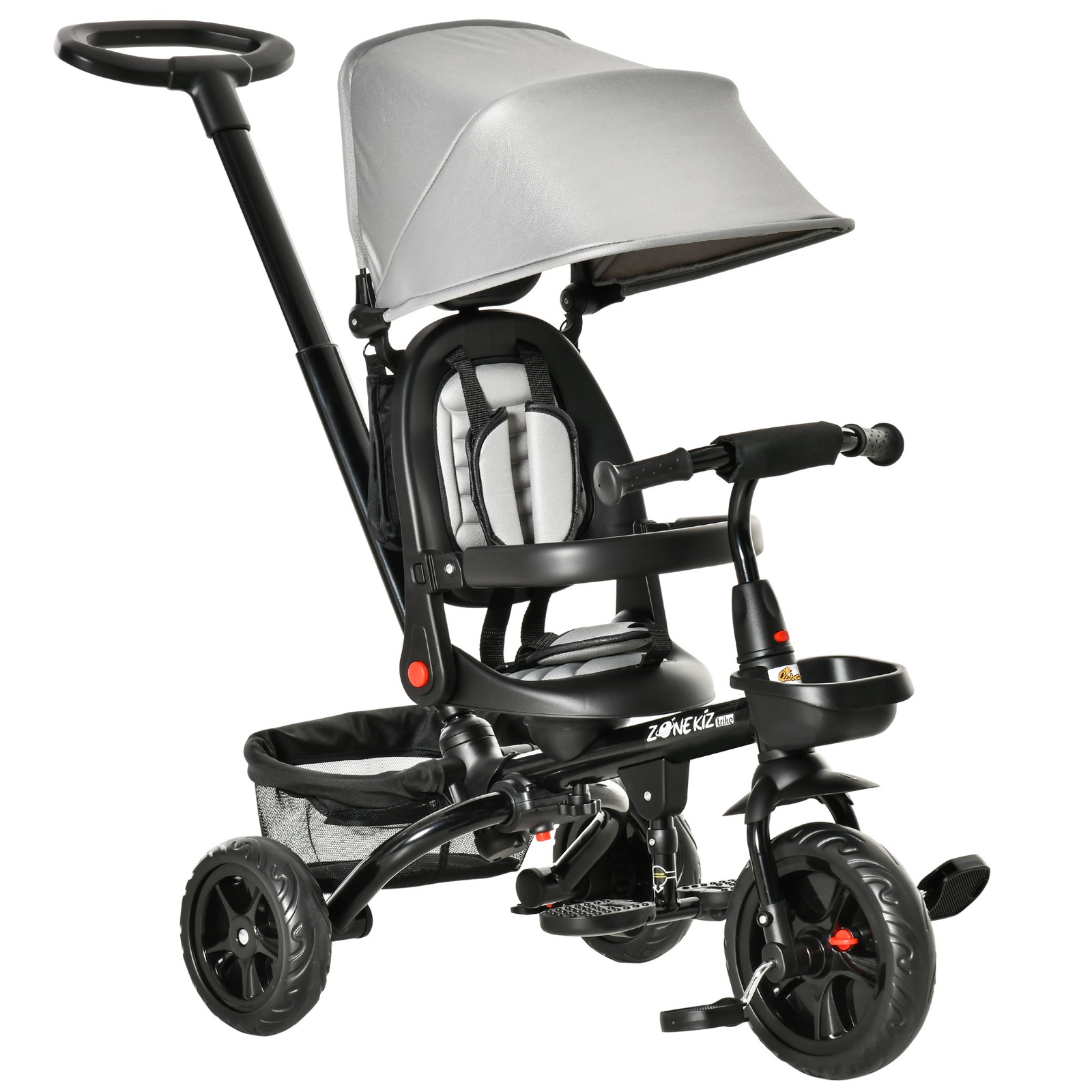 4 in 1 Adjustable Baby Tricycle w/ Removable Handle, Brake, Cover