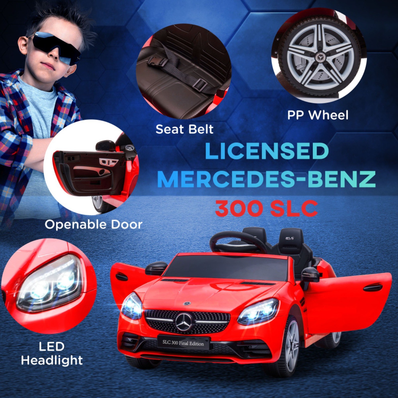 Aosom Mercedes SLC 300 Licensed Kids Electric Car 12V Remote Music Red