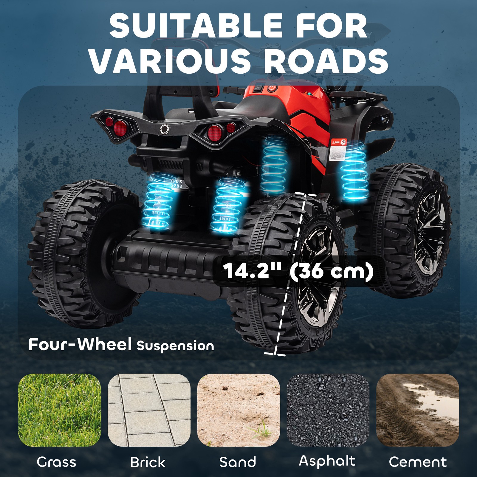 Aosom 12V Kids ATV Quad Car Toy with Music & Headlights, Red