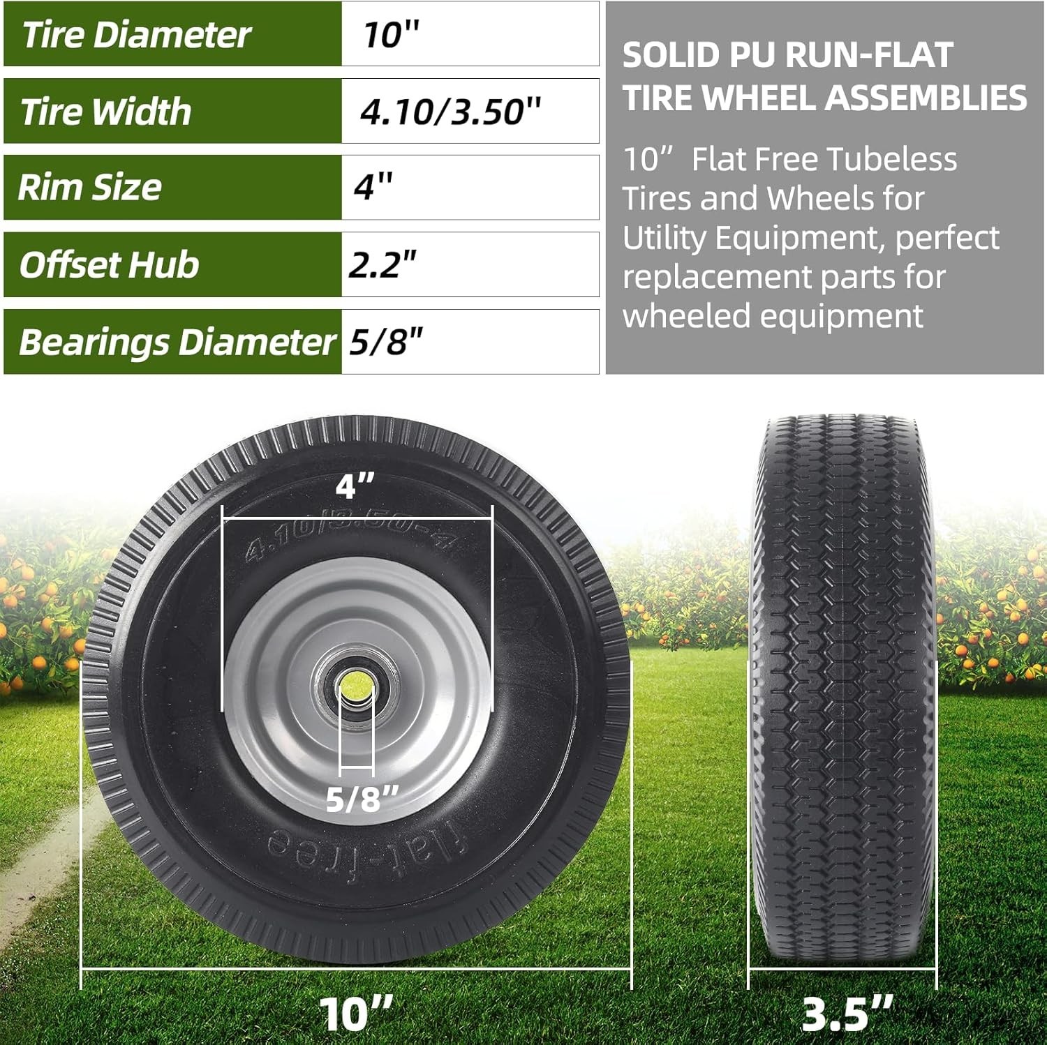 Heavy-Duty 10-Inch Solid Wheel & Tire Set – Flat-Free & Puncture Resistant