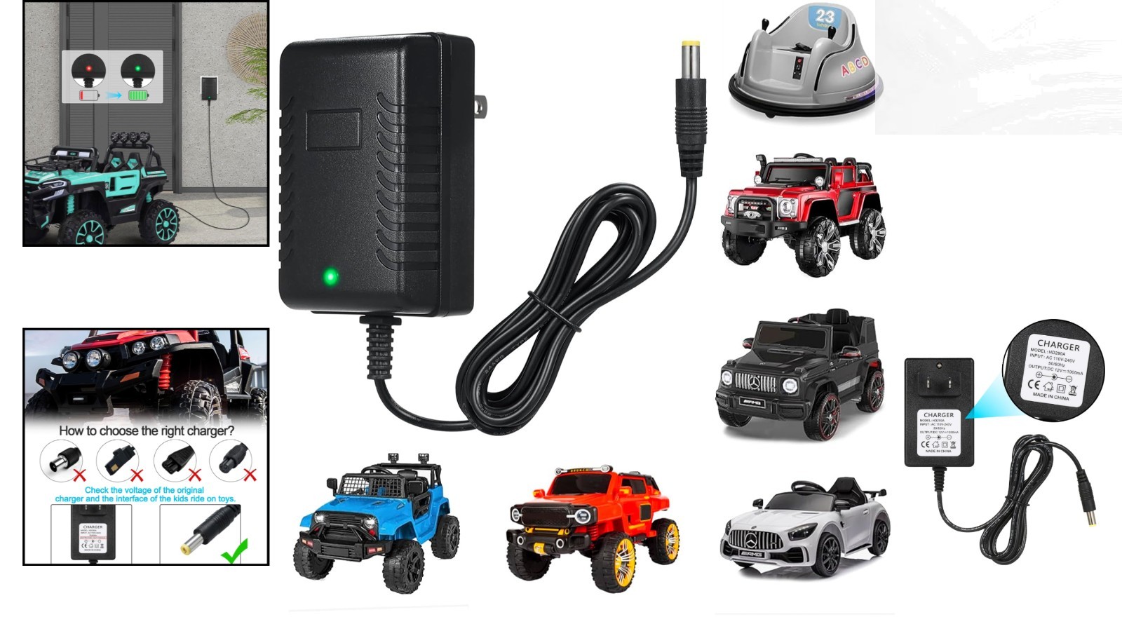 12V Kids Electric Toy Car Charger with LED Indicator – Fast & Safe Charging