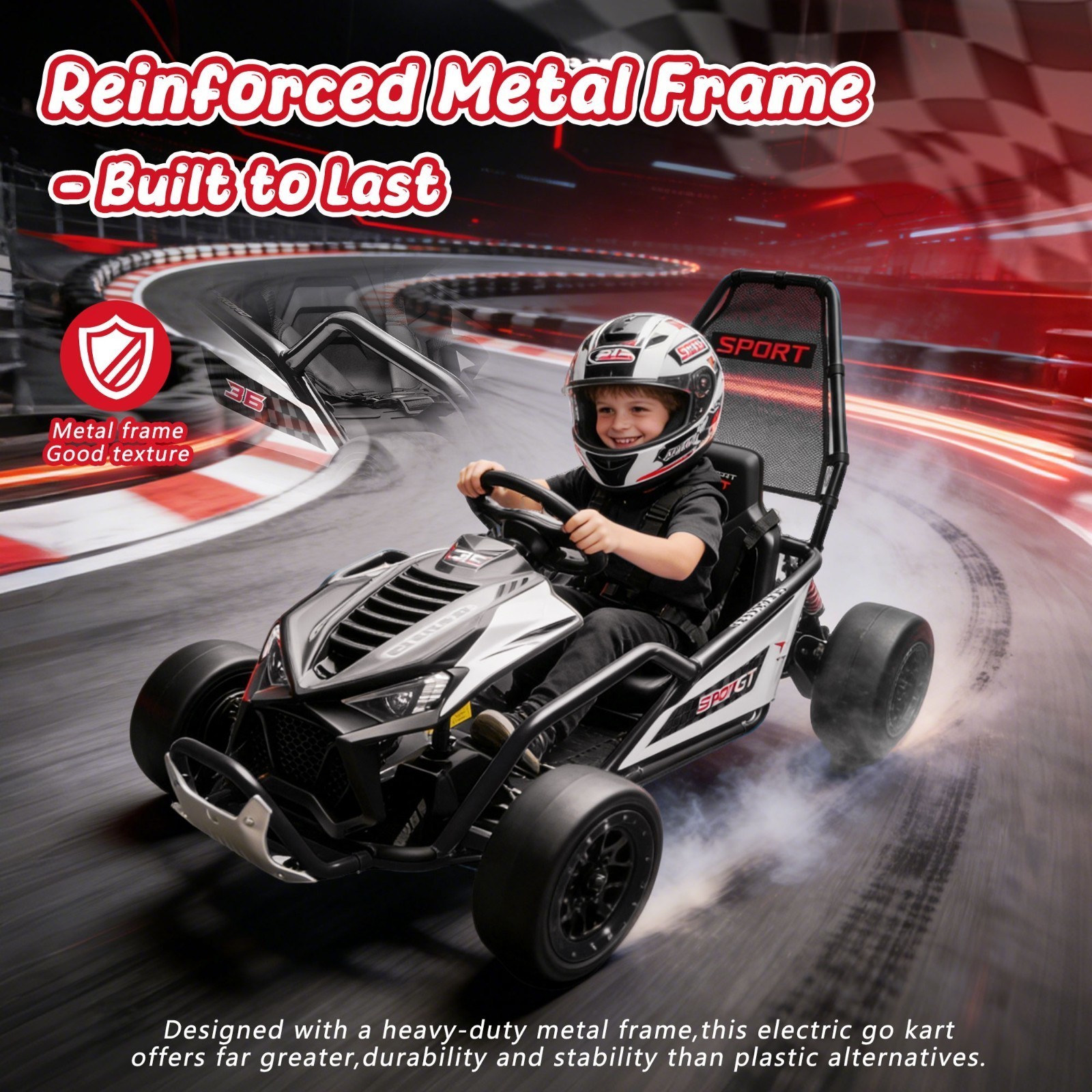 24V 400W Kids Electric Go Kart Ride on Drift Car 5-7.5 MPH with Music, Bluetooth