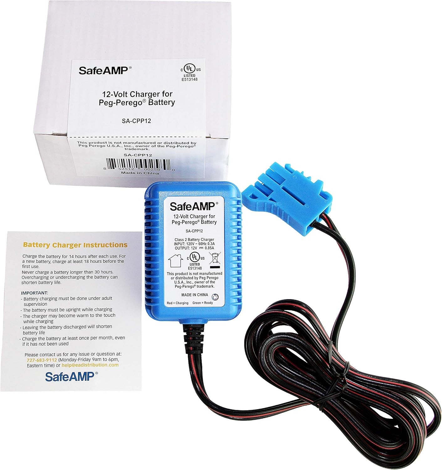 12 Volt UL Listed Battery Charger Compatible with Peg Perego® 12V Battery for Jo