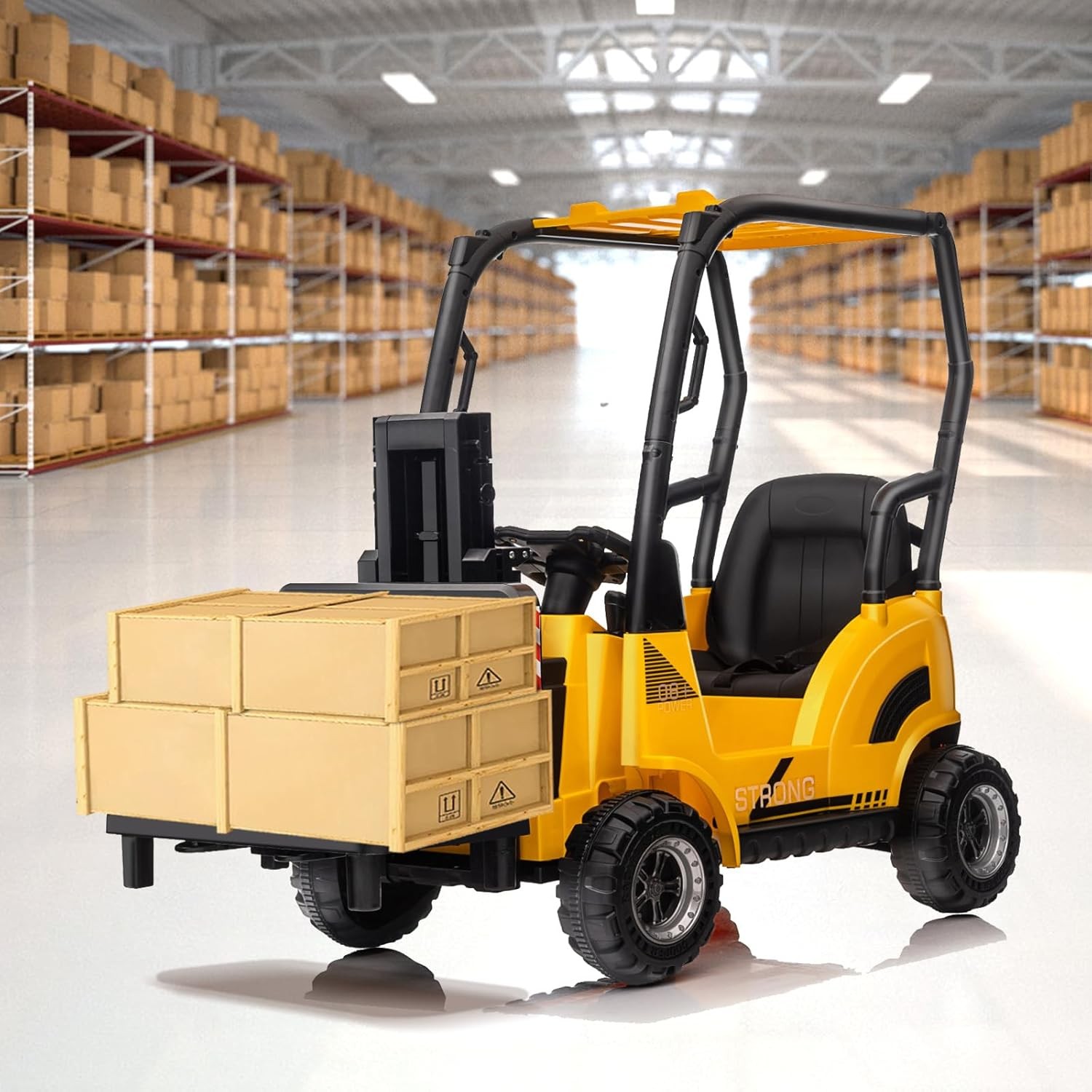 12V Electric Forklift For Children Kids Ride On Construction Car With Tent Toys