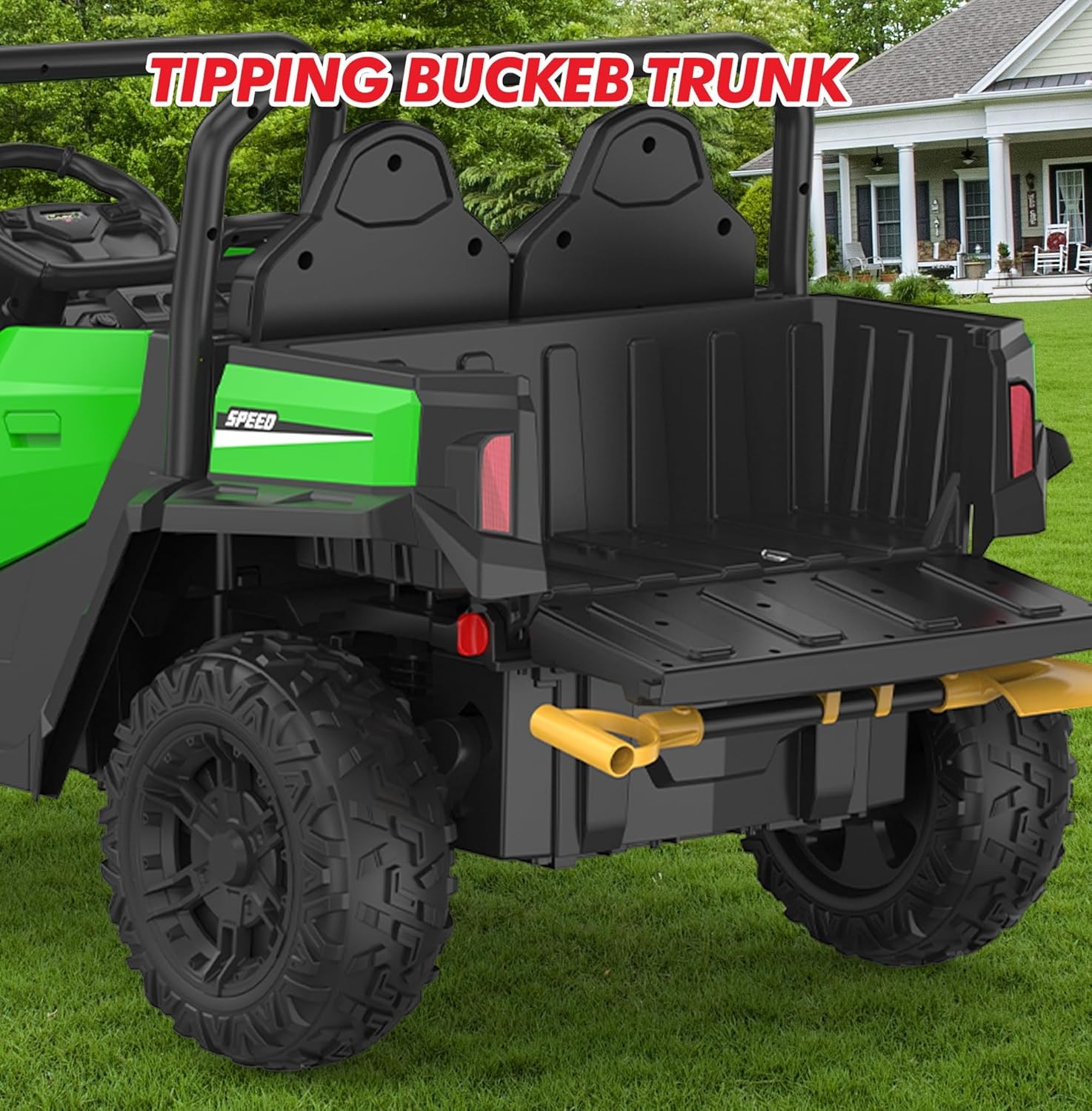 Green 24V 4WD Kids Dump Truck W/ Remote Control & Electric Dump Bed, for Age 4-8