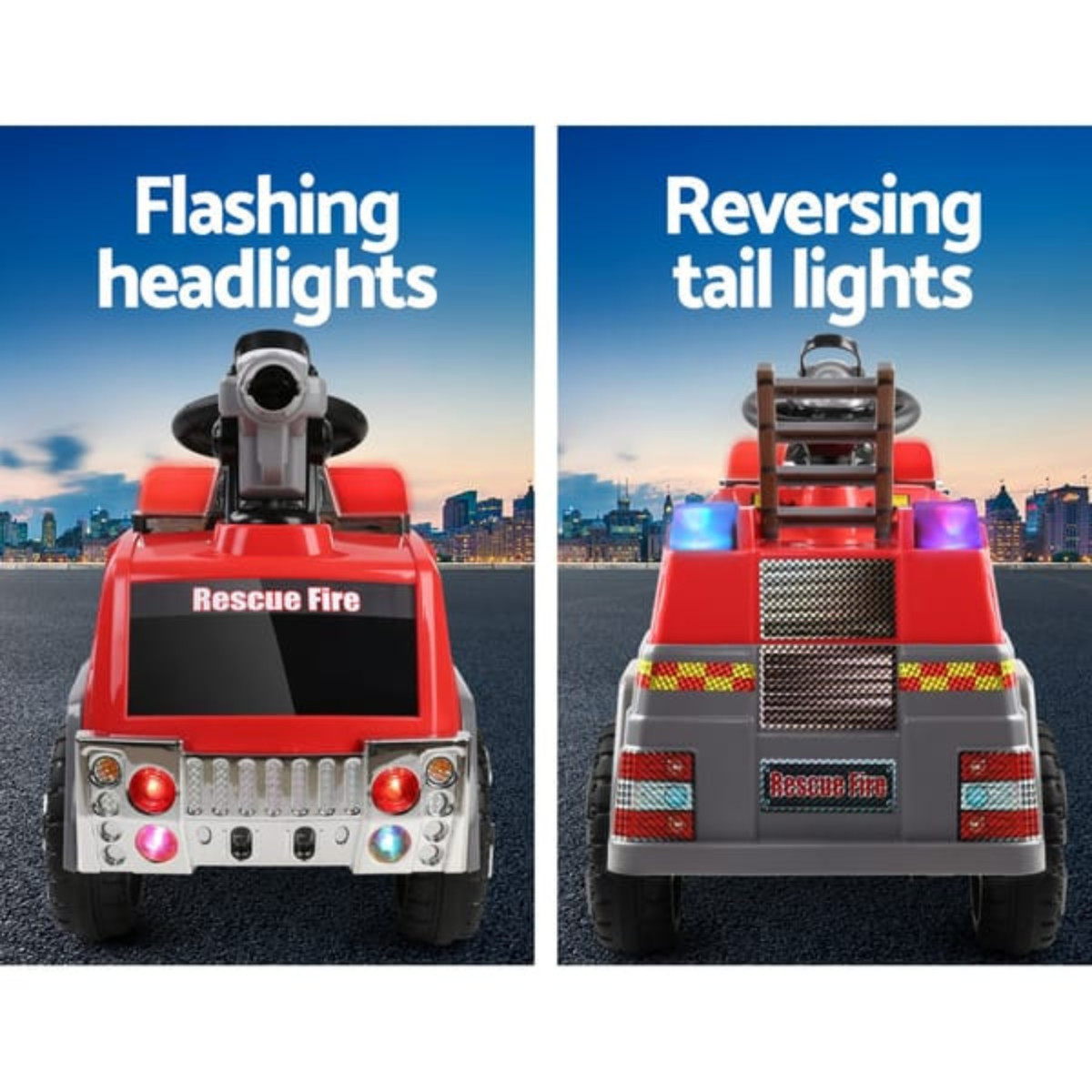 6V Rigo Fire Truck Ride On Kids Electric Car Toy Red Outdoor Fun Vehicle