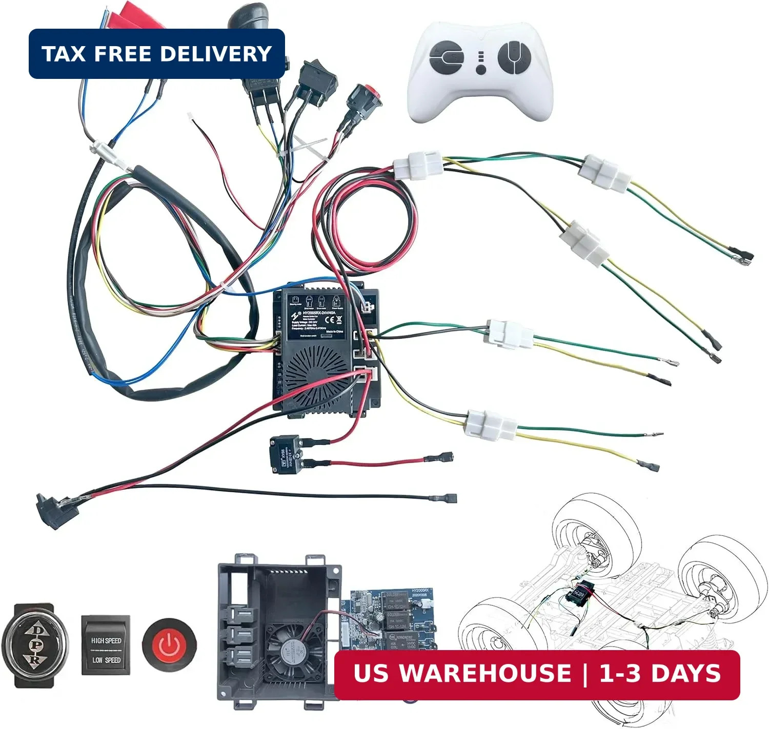 24 Volt DIY Wires Harness Conversion Kit for Kid’s Ride On Toys Car,2.4G Set of