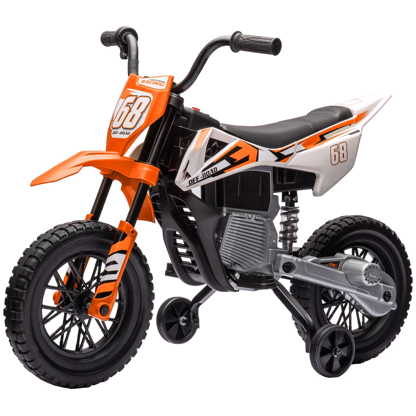 12V Kids Motorcycle W/ Twist Grip Throttle, Rear Suspension, Orange