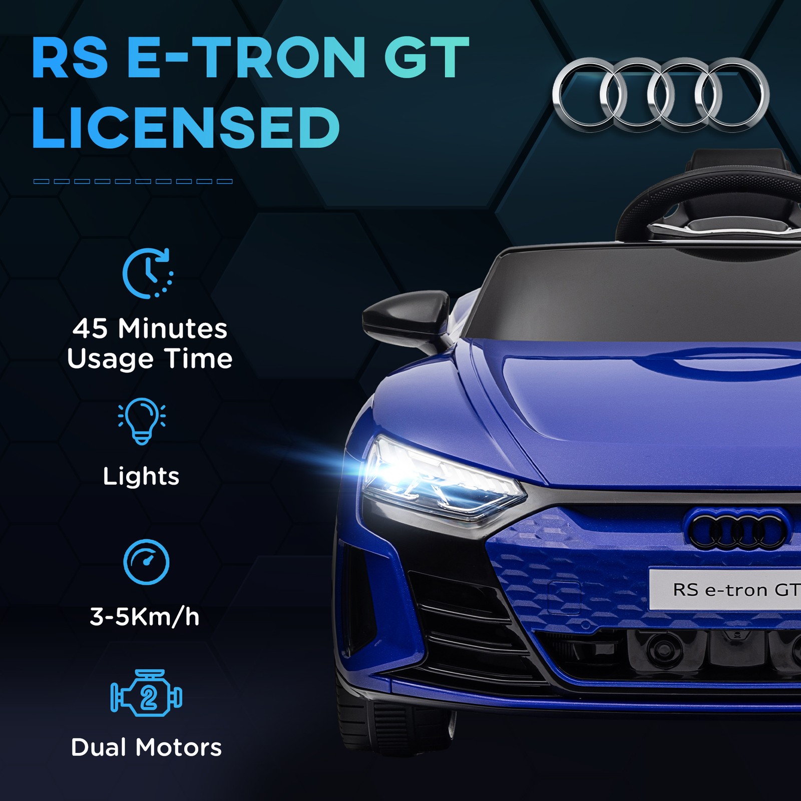 12V Kids Electric Ride On Car, Licensed Audi RS e-tron GT, Dark Blue