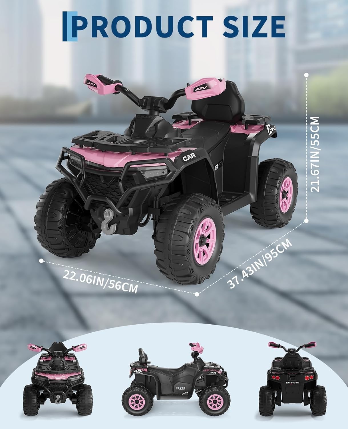 12V Kids ATV Quad 4 Wheeler Car Off-road Ride on Toy w/ LED MP3 Age 3+ USB Girls