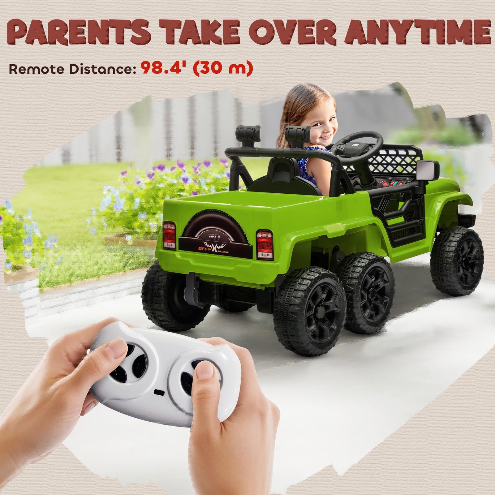 12V Kids Electric Car w/ 2WD/4WD Switchable, Remote Control, Green