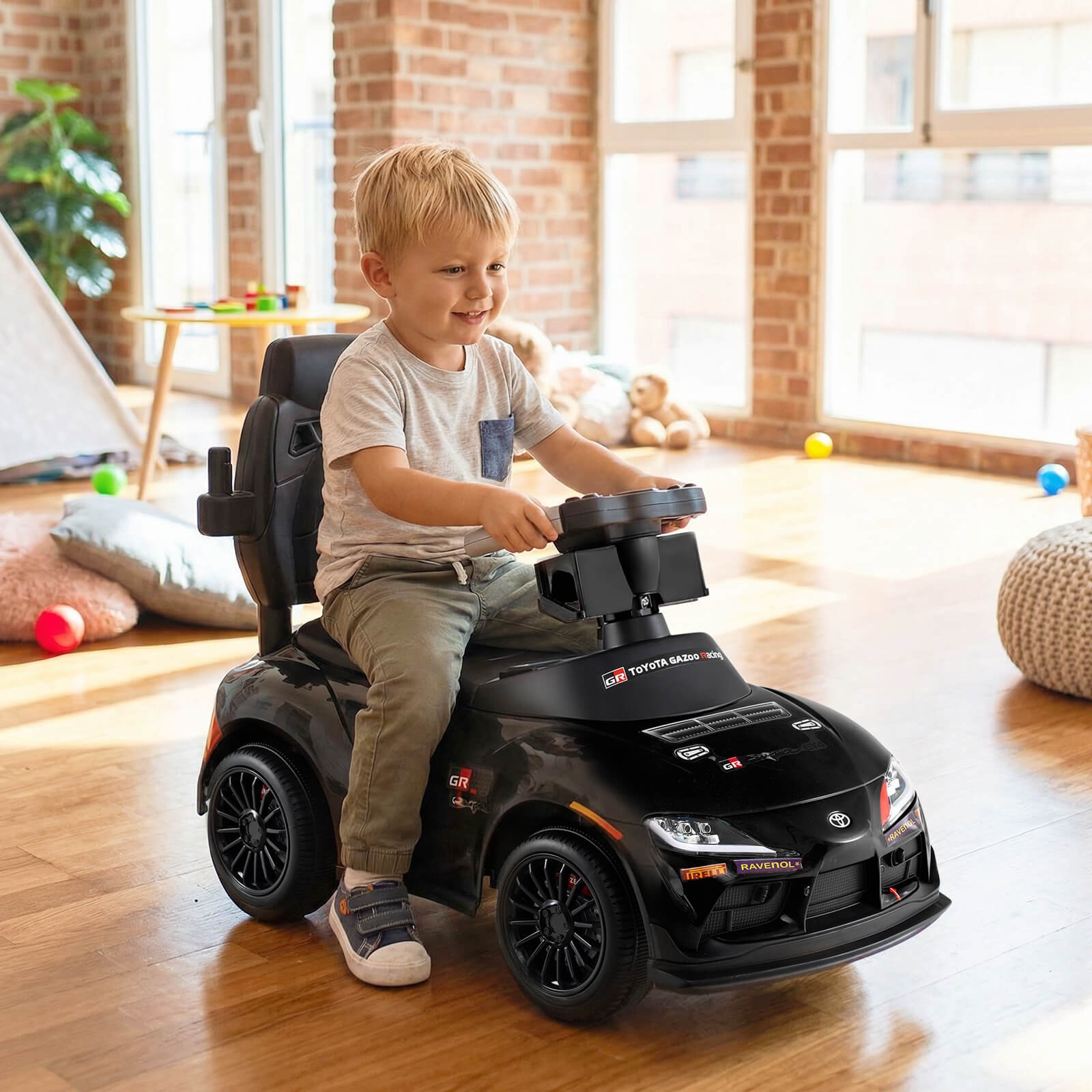 Toyota Licensed Ride on Push Car w/Parent-Control Handle Music Safety Guardrail