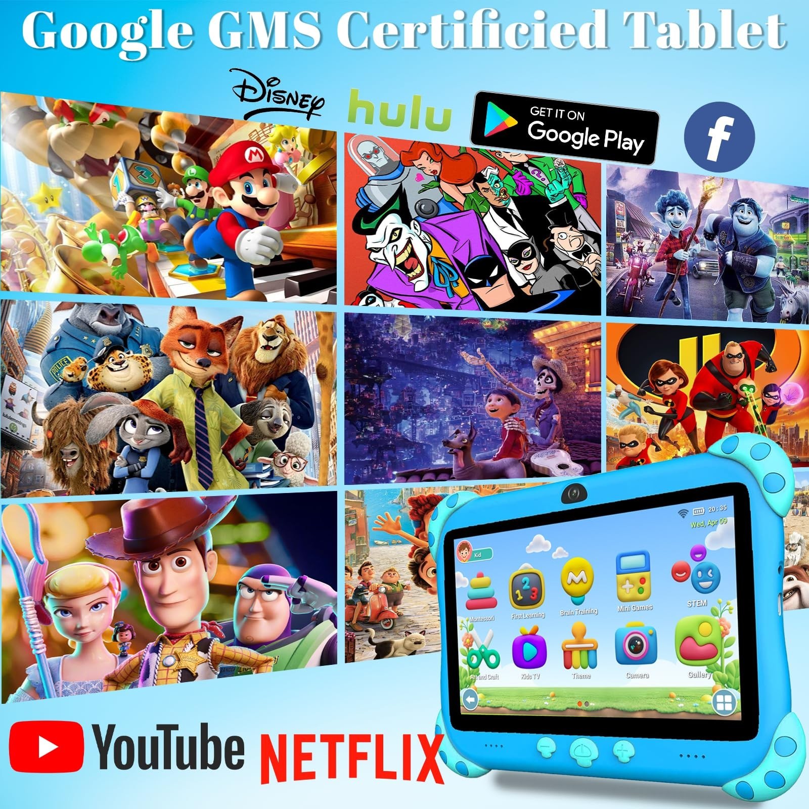 YINOCHE 7 inch Kids Tablet with Case, WiFi, Android Toddler Tablet, 32GB Stor…
