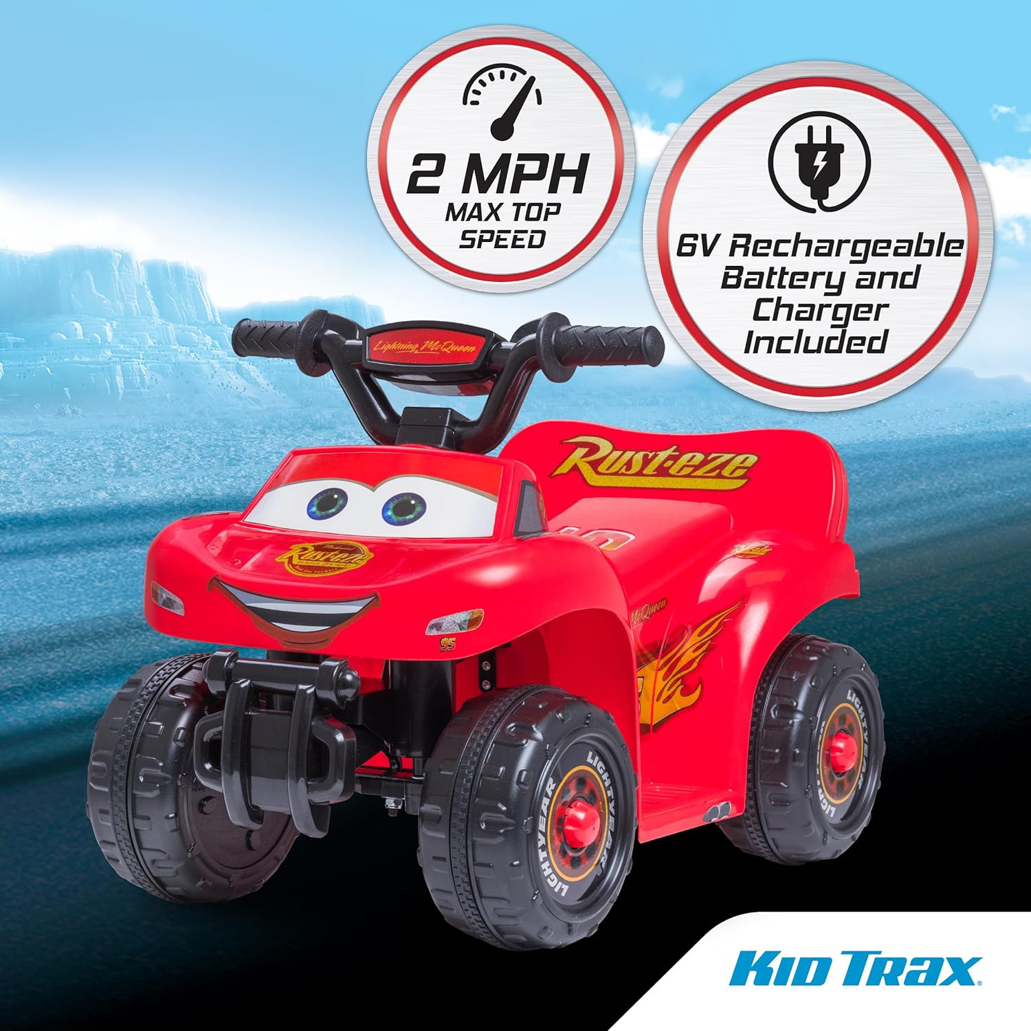 Kid Trax Lightning McQueen Quad Ride-On Toy for Toddlers 1.5-3 Years Old