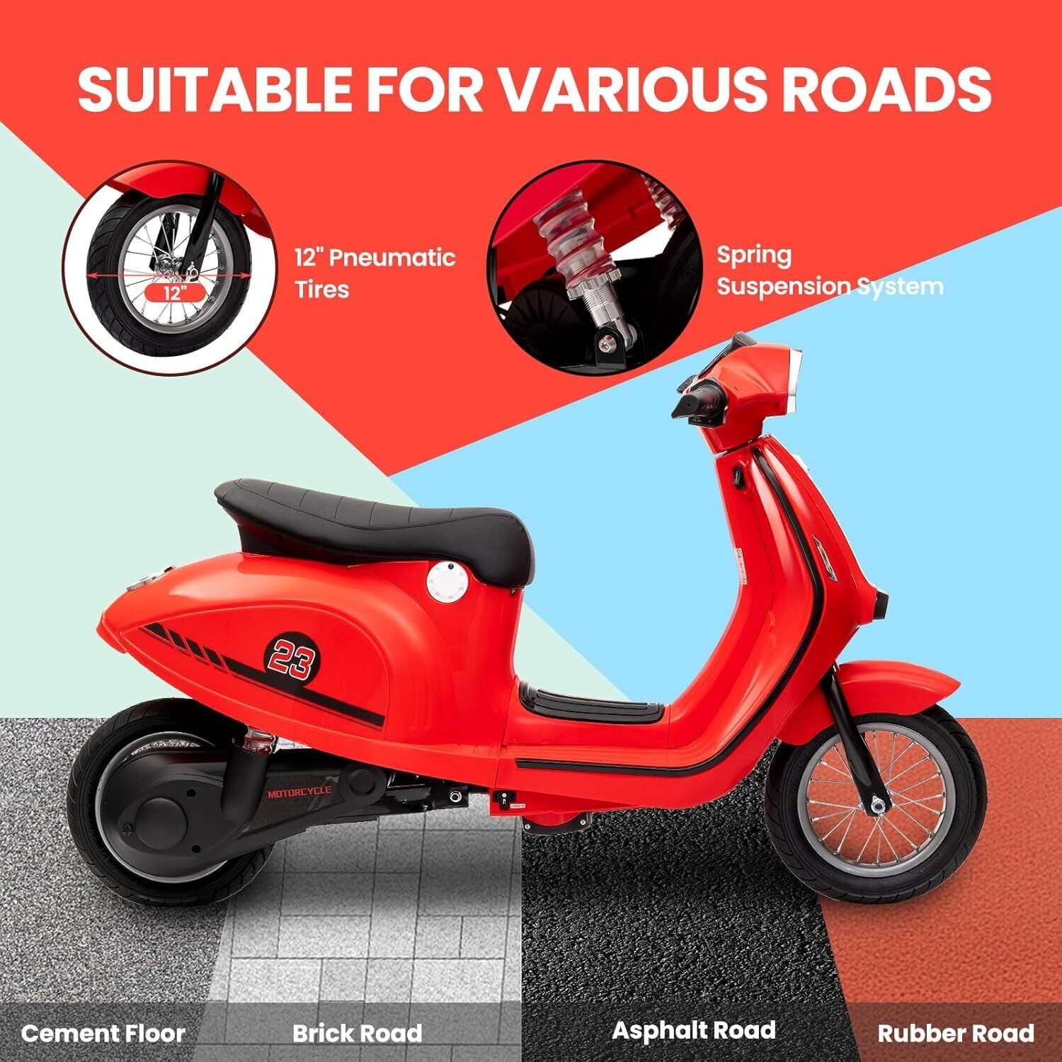 24V 350W Kids Motorcycle Electric Moped Scooter Motorbike Toy with LED for 8-12Y