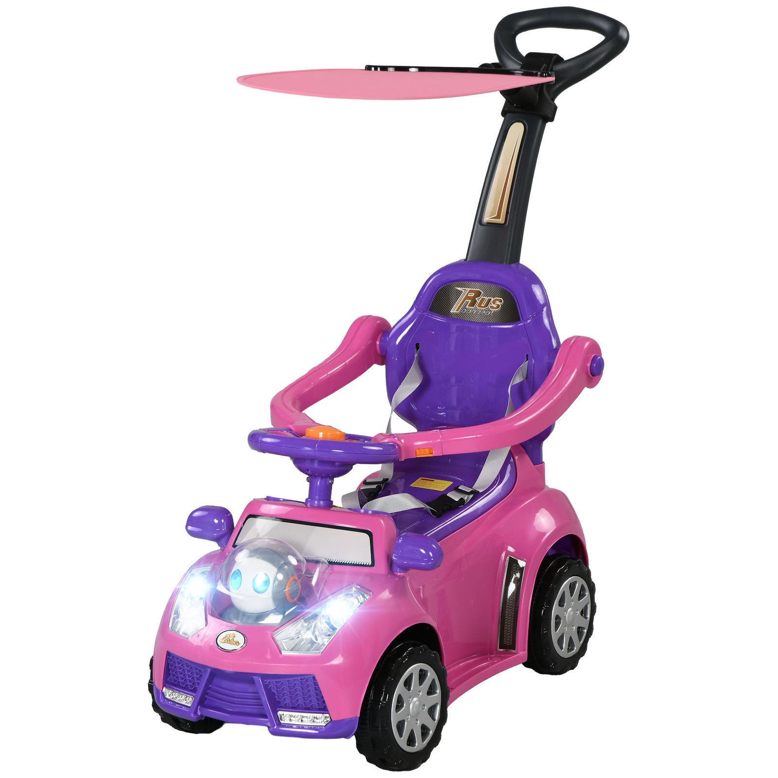 3 in 1 Push Car Sliding Car with Removable Handle, Music, Horn, Pink