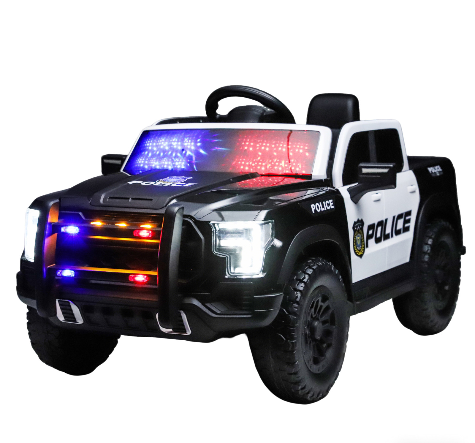 Kids Ride On Police Car 12V Dual Motors Remote Control Music Lights