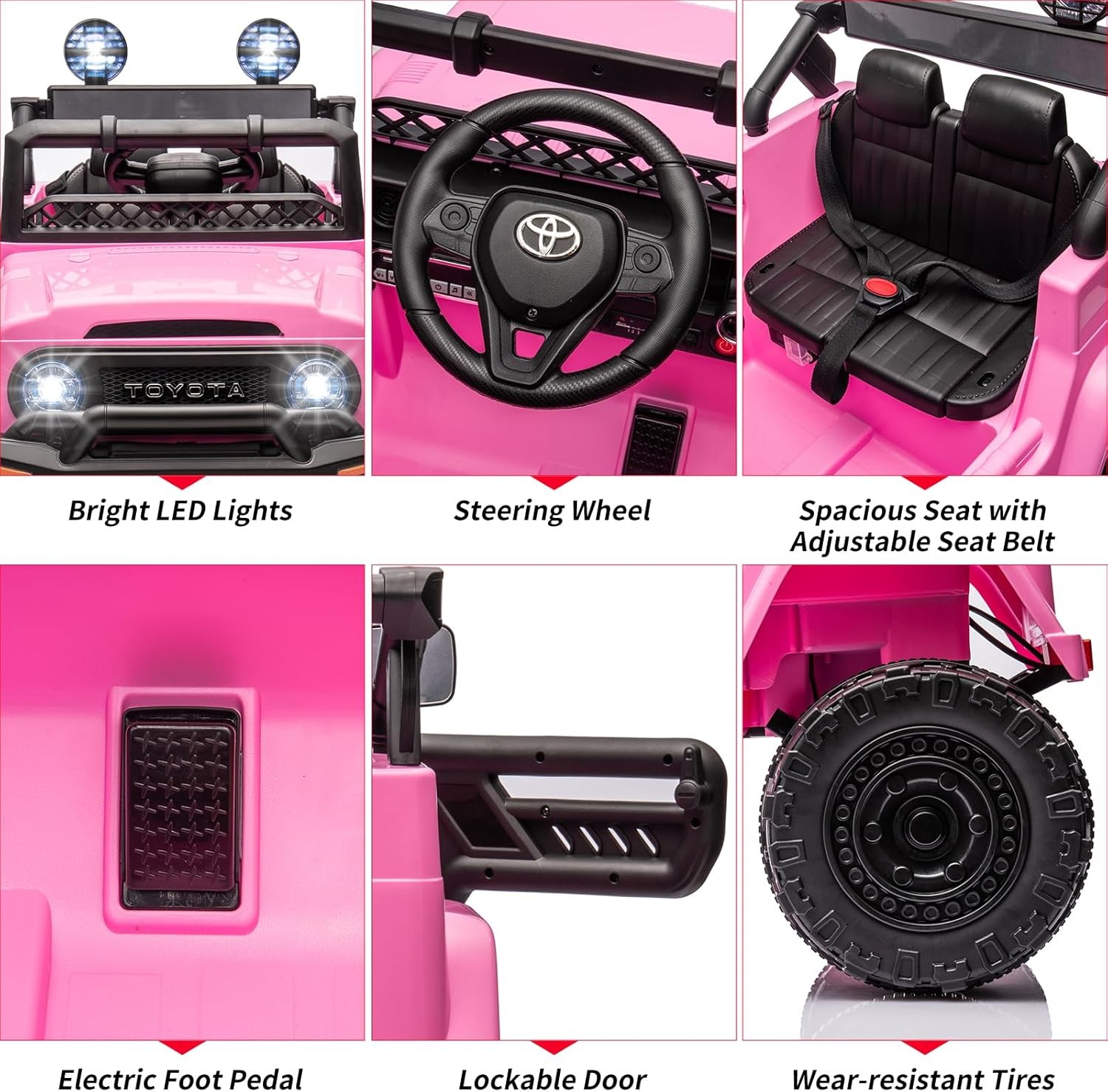Toyota Licensed Ride-On Car 12V for Children 3-8 LED Lights MP3 Player Remote