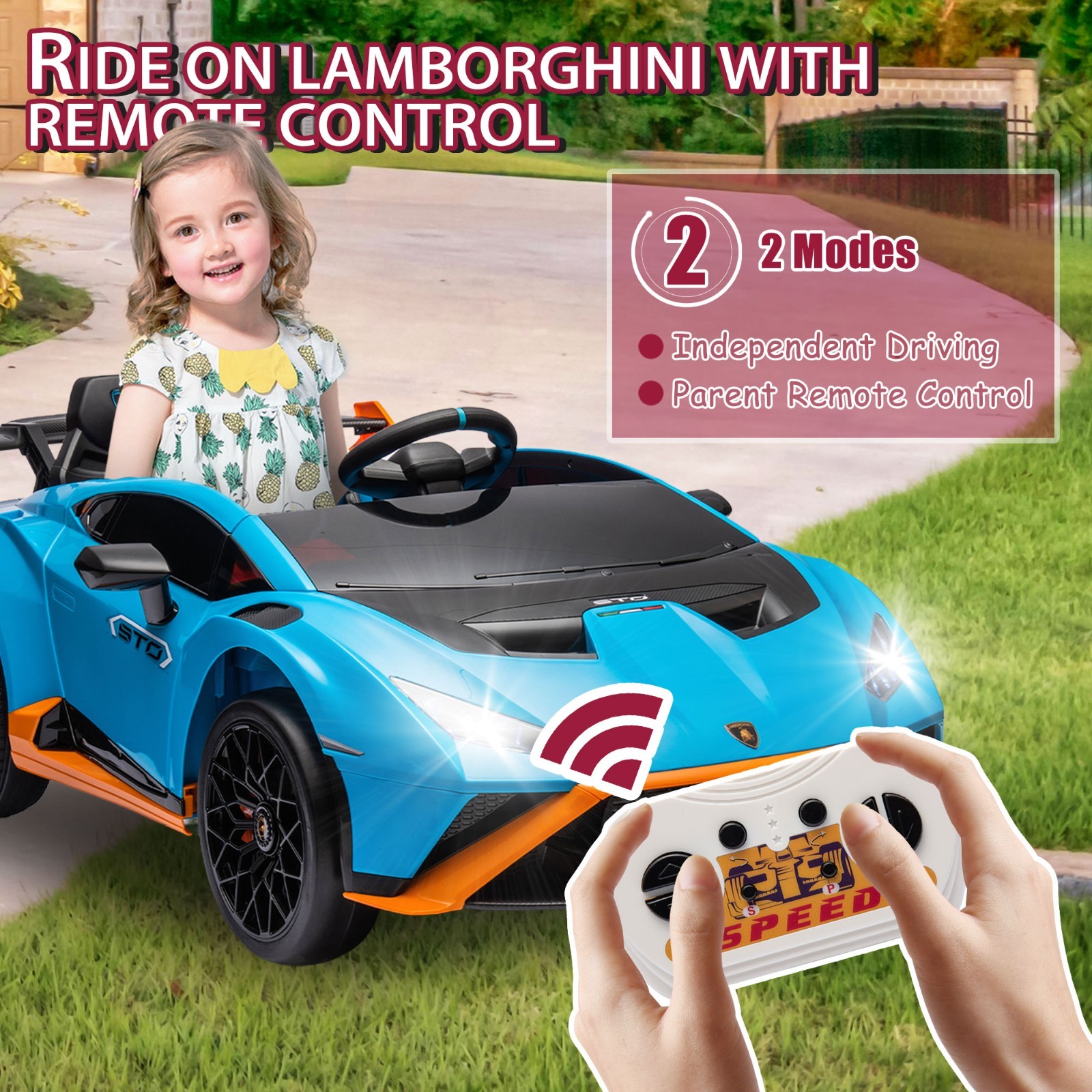 24V Kids Electric Car Ride On Drift Lamborghini Licensed STO Toys w/Remote, Blue