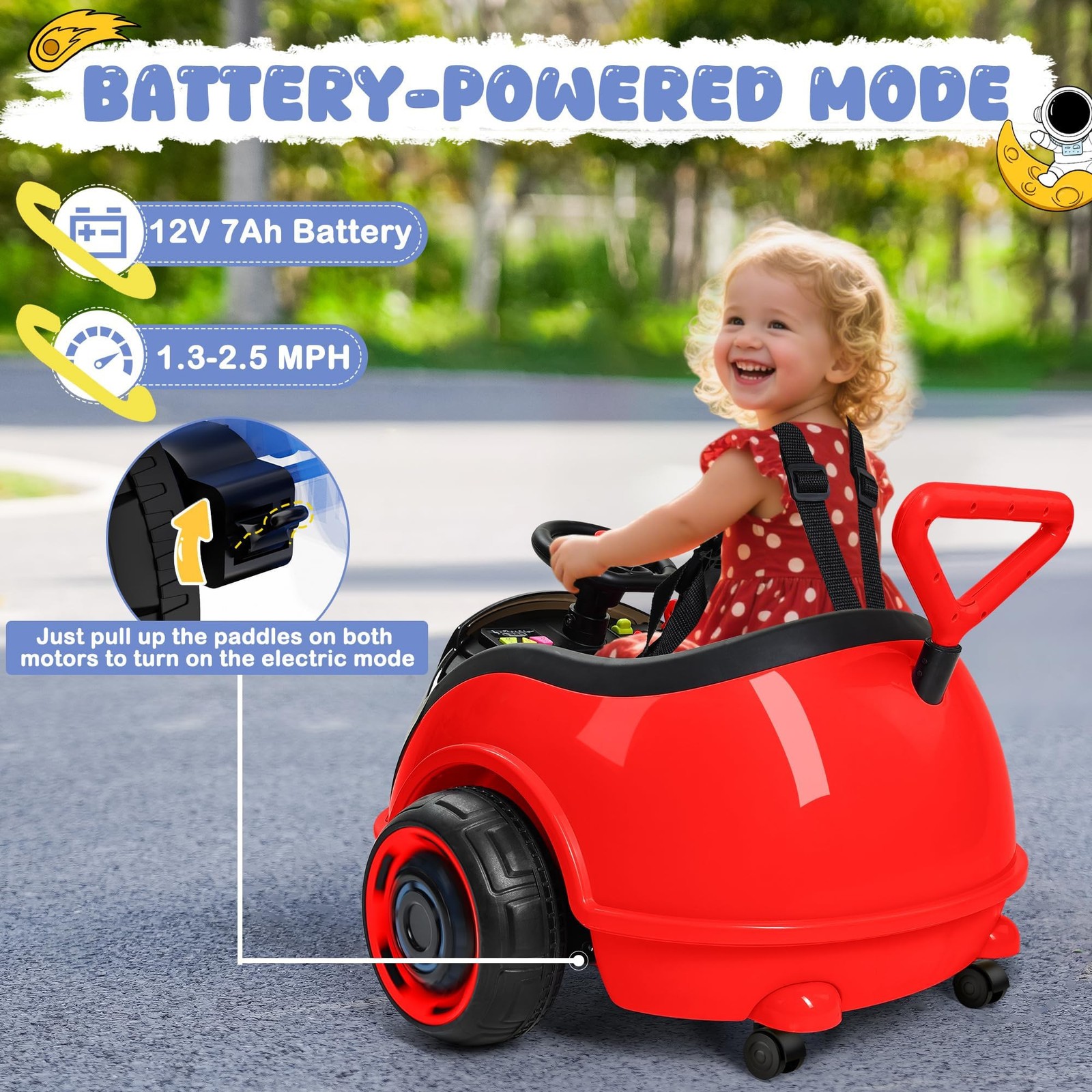 ANPABO 3-in-1 Electric Push Ride On Car, 12V Kids Ride On Toy w/Remote Contro…