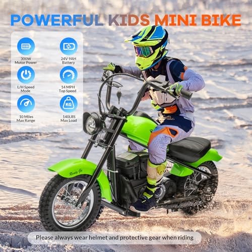 Kids Electric Dirt Bike 24V 250W, LED Light Motorcycle for Children 132 lbs