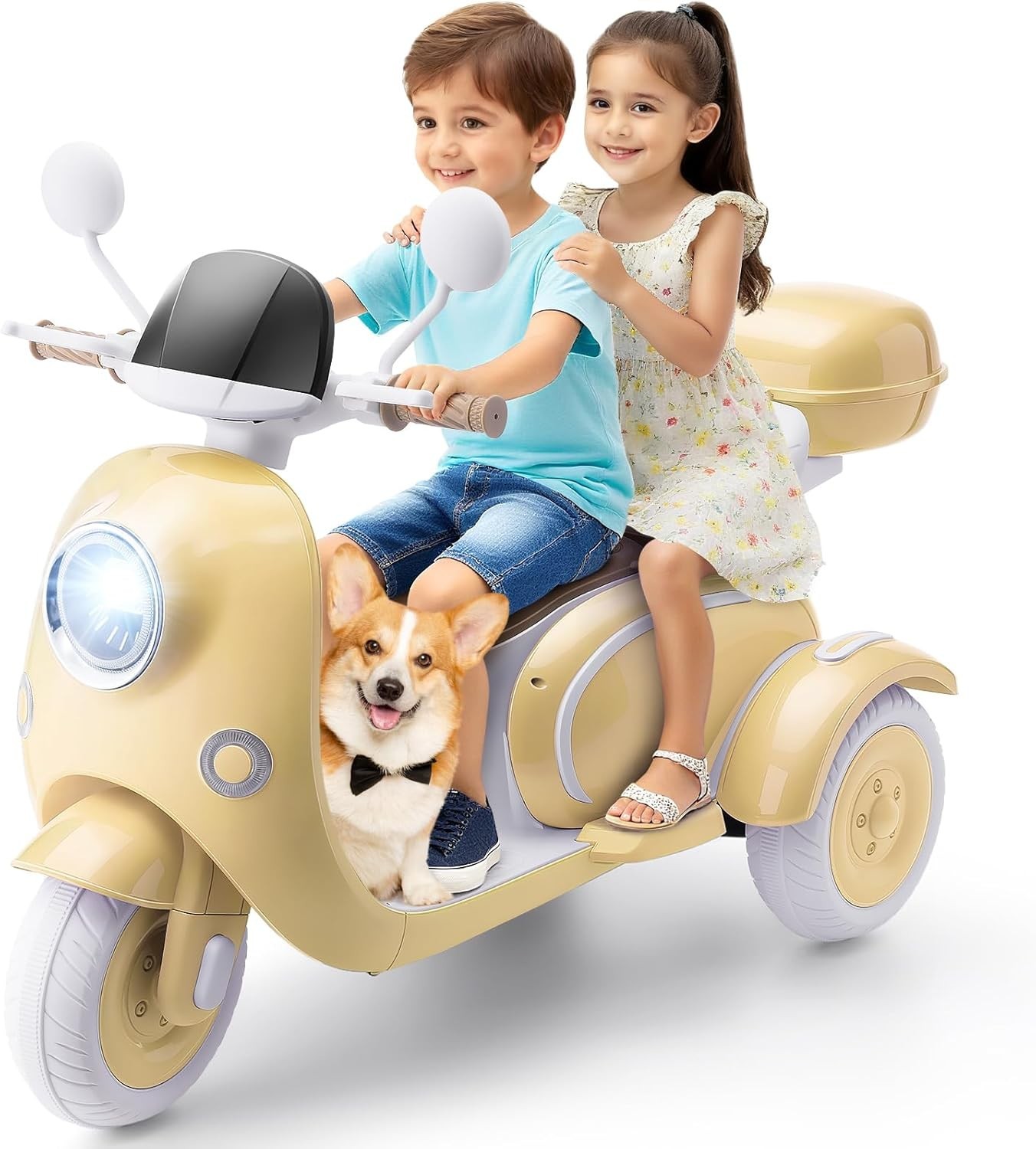 2 Seater Kids Electric Motorcycle 3 Wheels Moped 12V Dual Motor Ideal Kids Gift*