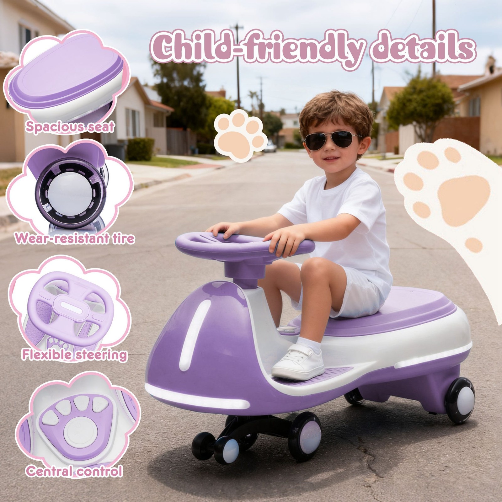 Kids Electric Wiggle Ride Kids Twist Car with Wireless Music for Kids Ages 3-8