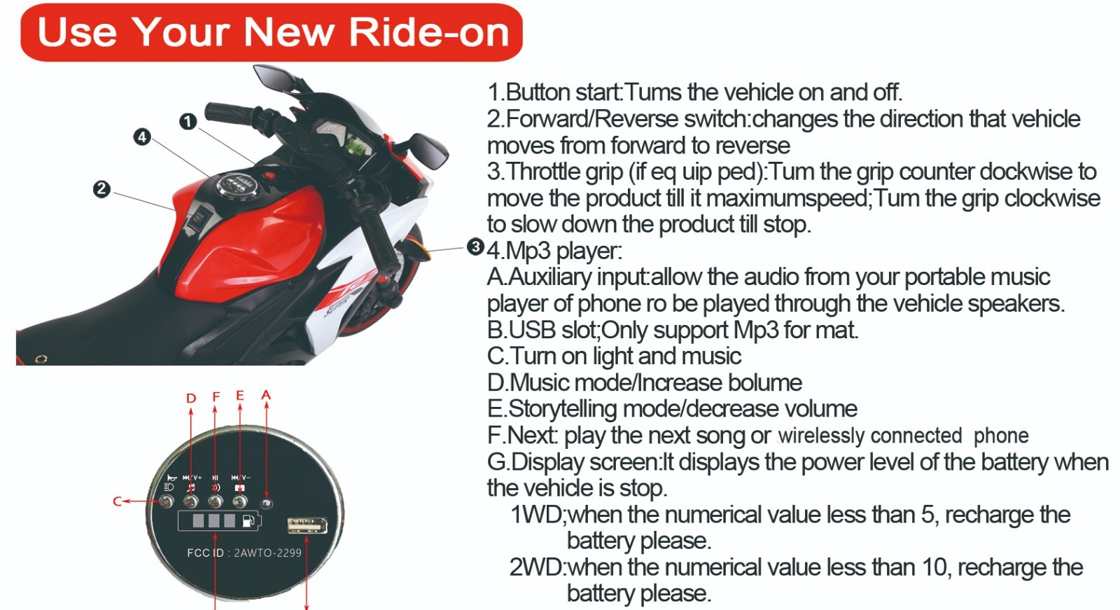 Kids Electric Motorcycle with Trainning Wheels for 3-6 Years Blue