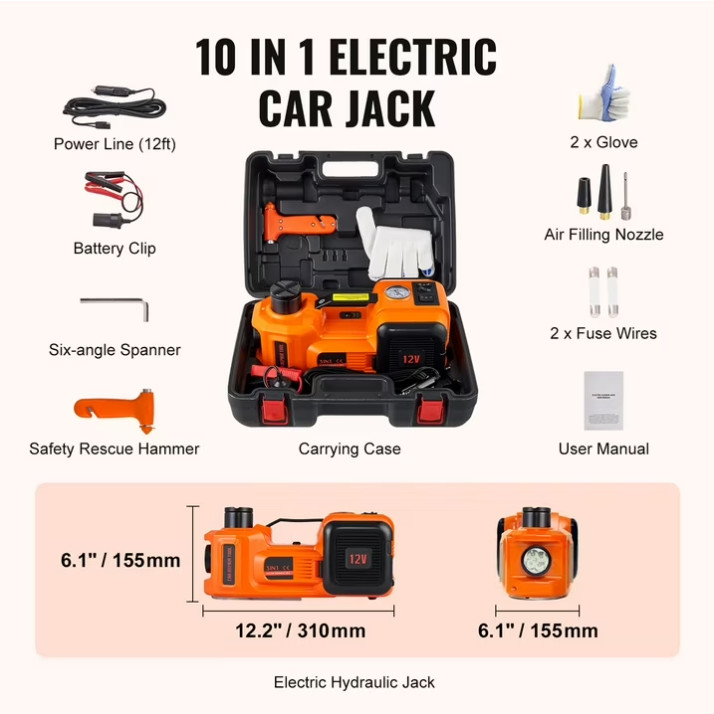 Gato Hidraulico Electrico 12V 5 Toneladas Elevador Hidráulico Para Carro Autos