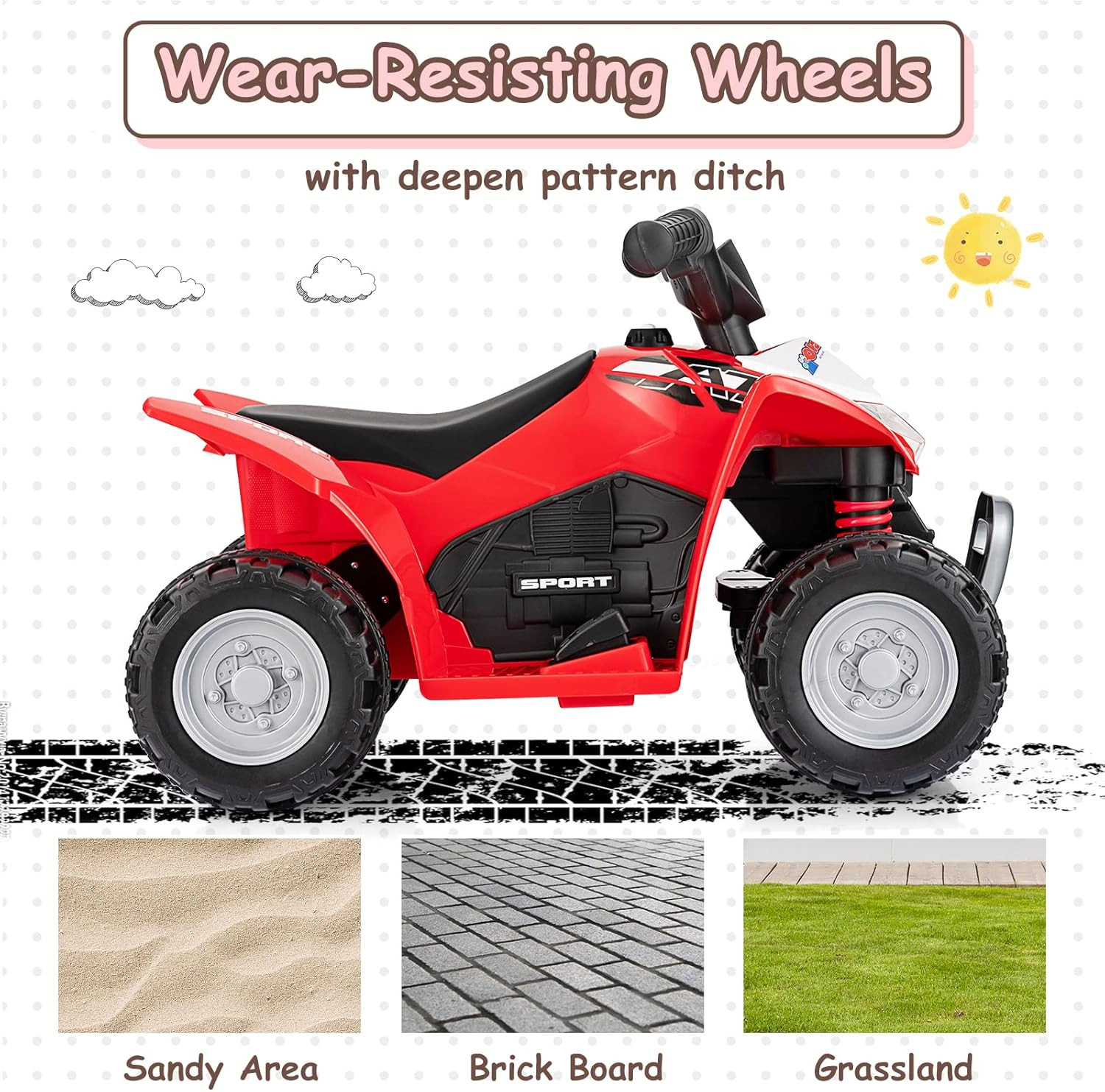 Kids Ride on ATV, 6V Electric Vehicle for Toddlers, 4 Wheeler Battery Powered Mo