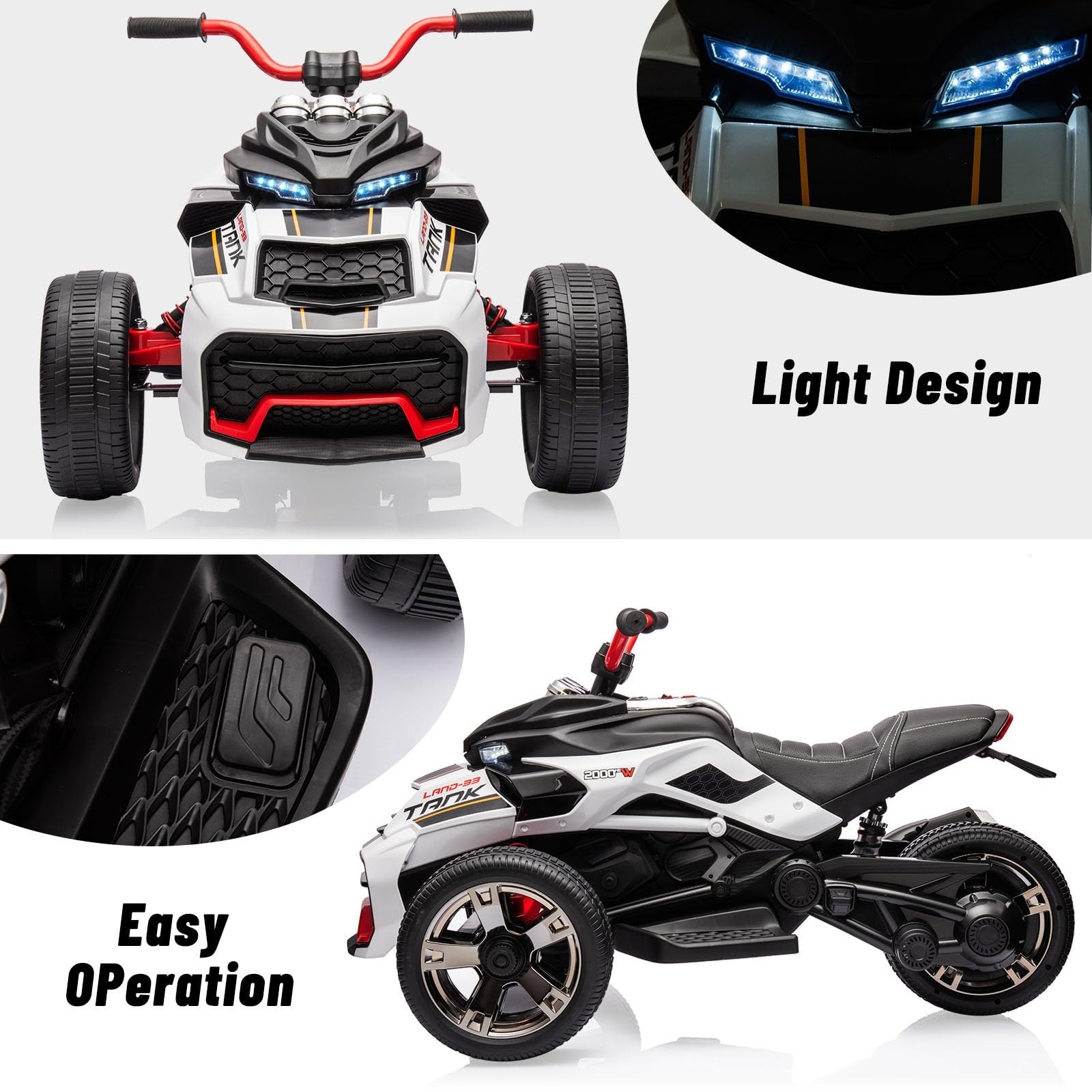 12V Kids Ride on Toy Electric Power Wheels Car Jeep 4mph w/ 3 Wheelers Jeep Led