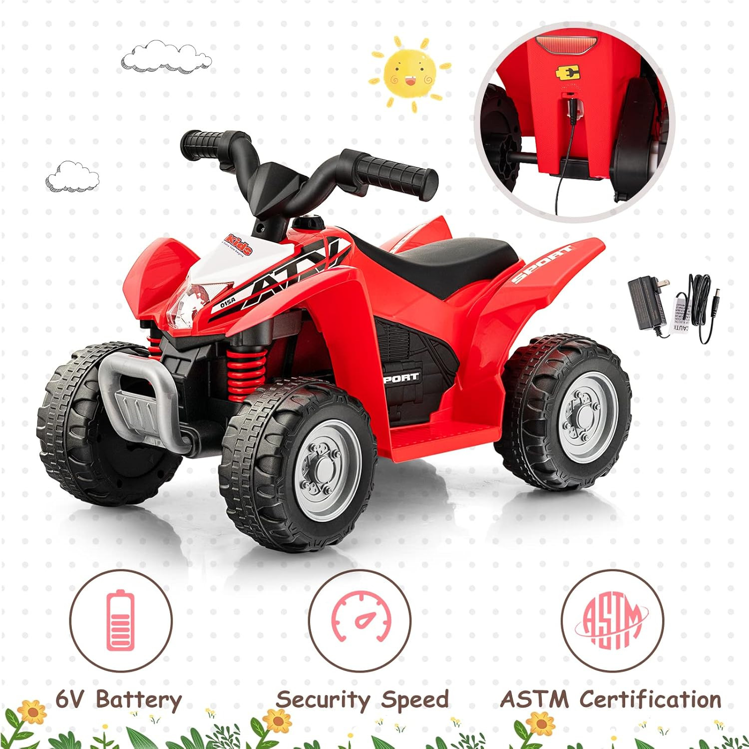Kids Ride on ATV, 6V Electric Vehicle for Toddlers, 4 Wheeler Battery Powered Mo
