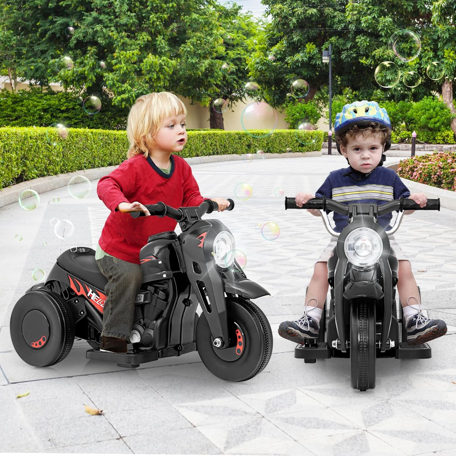 Kids Motorcycle, 6V Electric Ride on Car with Automatic Bubble Function, Foot Pe