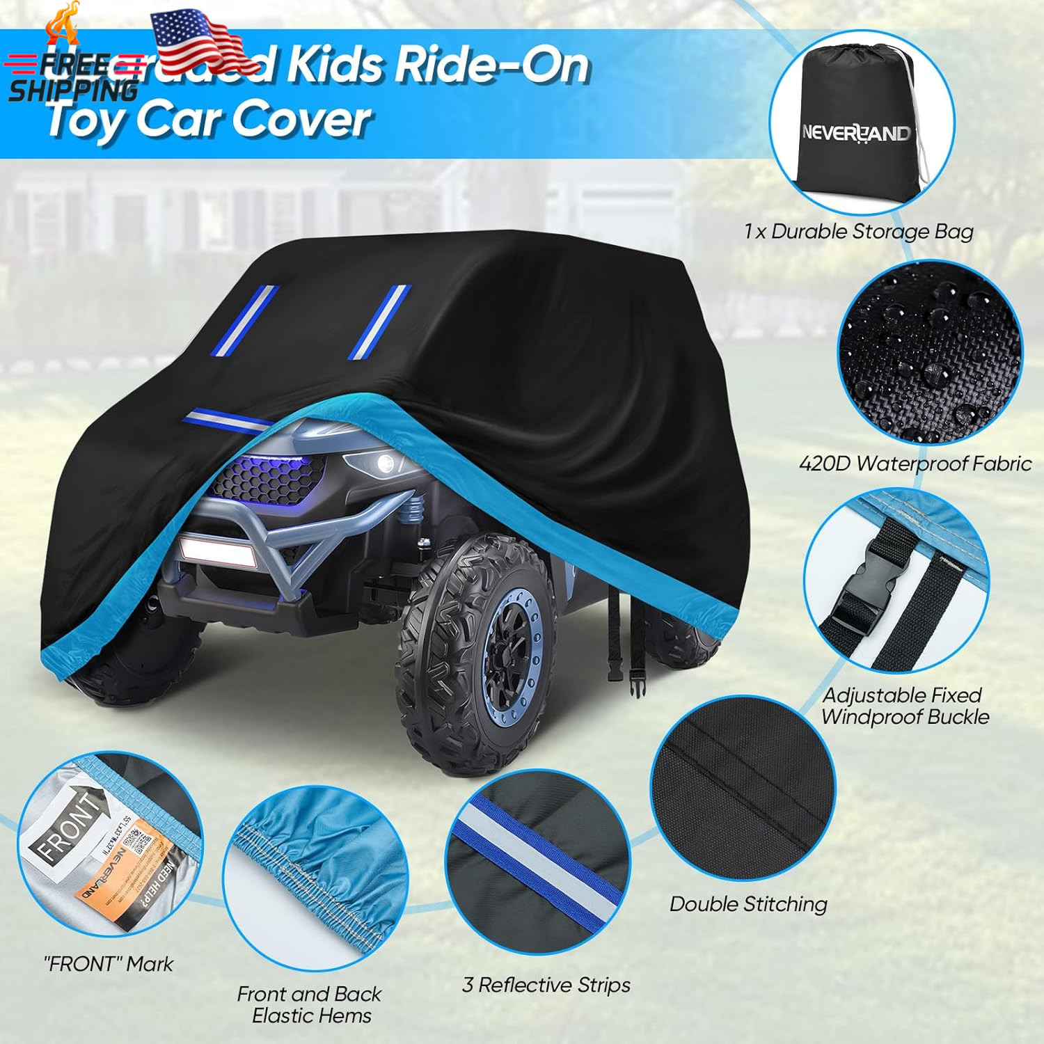 Kids Ride-On Toy Car Cover, Heavy Duty 420D Oxford Kids Electric Car Cover Water