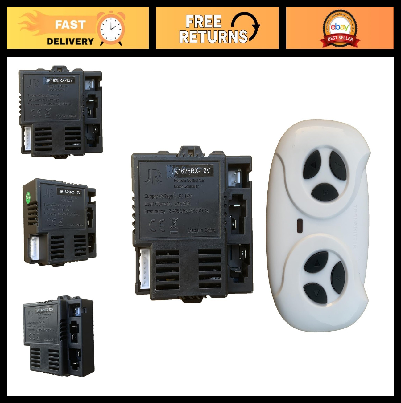 12V Remote Control & Receiver for Kids Ride-On Toys, Replacement Parts, 2.4G Con