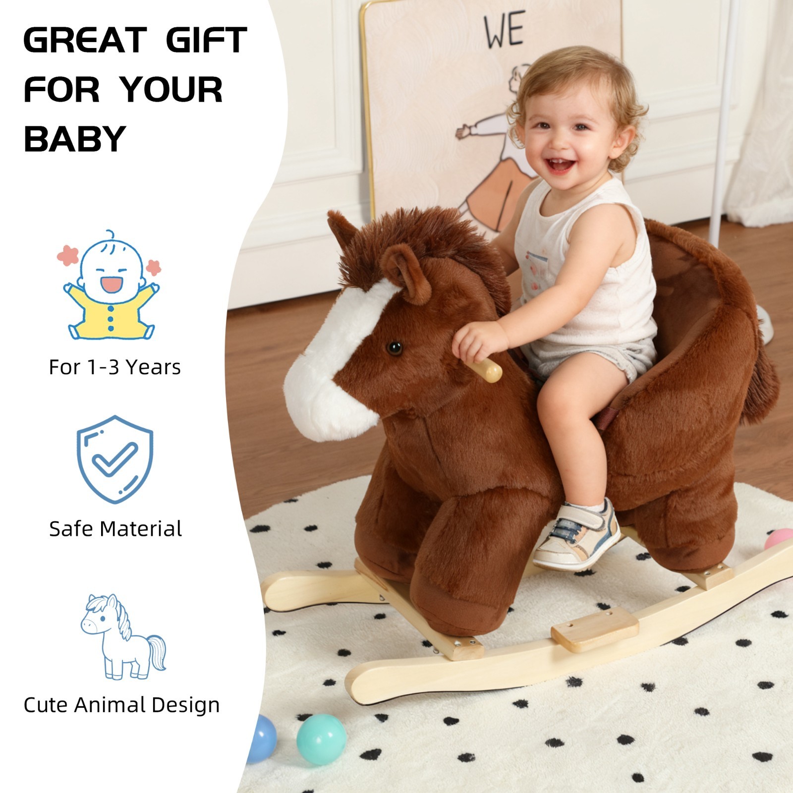 Kids Ride-On Rocking Toy with Lullaby Song Animal Rocking for for Toddlers