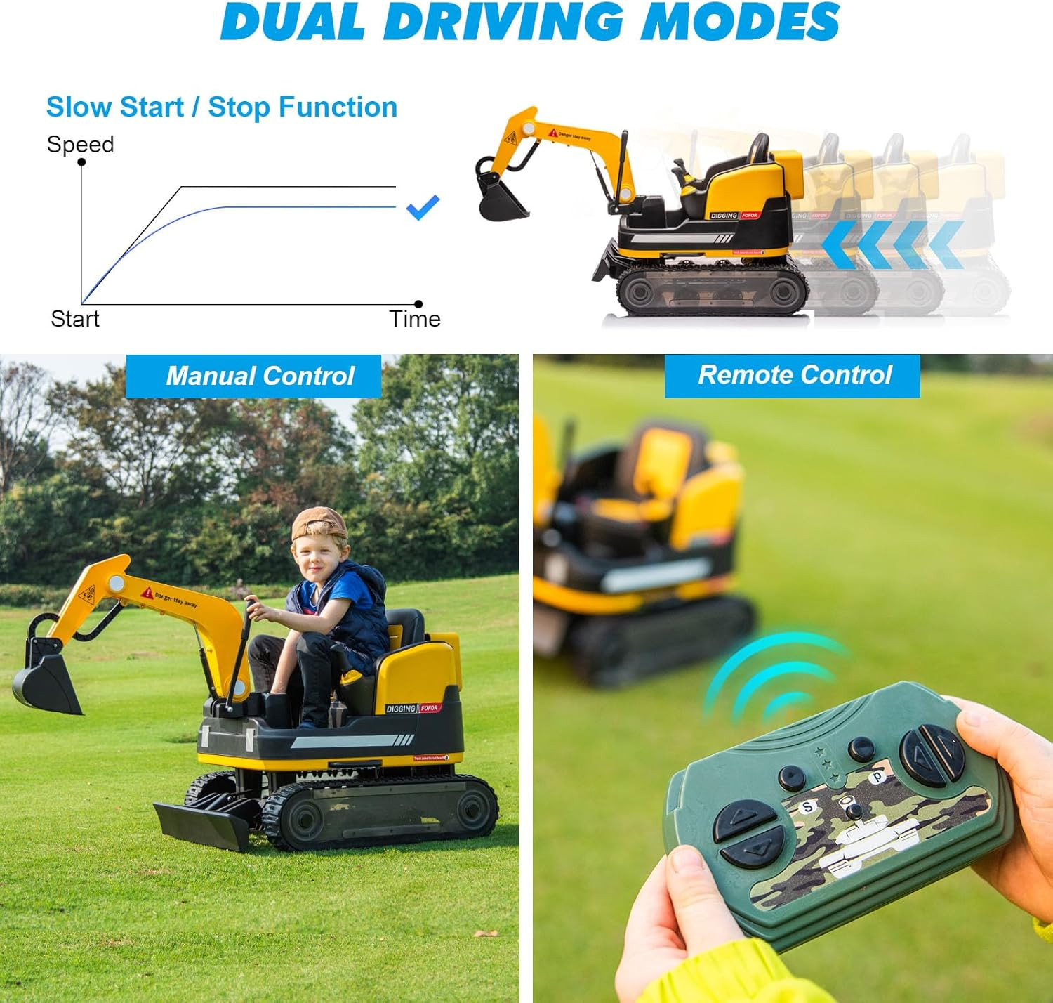 360 Degree Rotating Ride on Excavator and Bulldozer,12V12Ah Battery Powered Ride