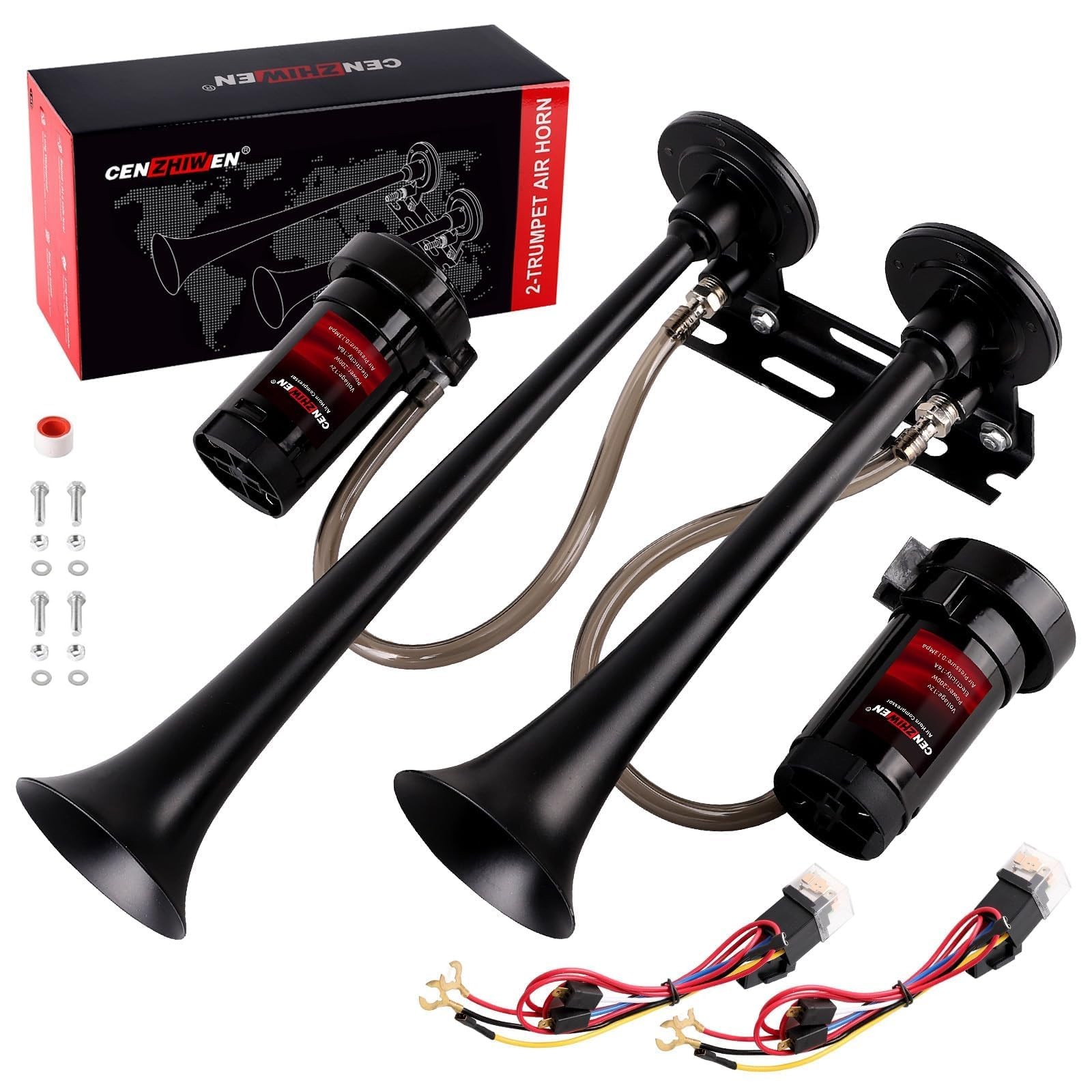 Dual 2-Trumpet Metal Air Horn for truck Kit with 2 air Compressors,12V 150dB …