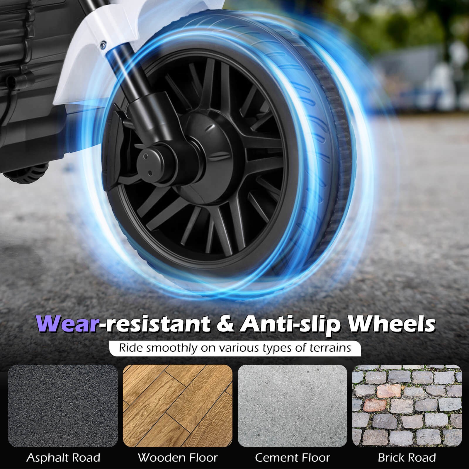 Kids Motorcycle w/Headlight, Music, Training Wheels, Foot Pedal for Boys Girls