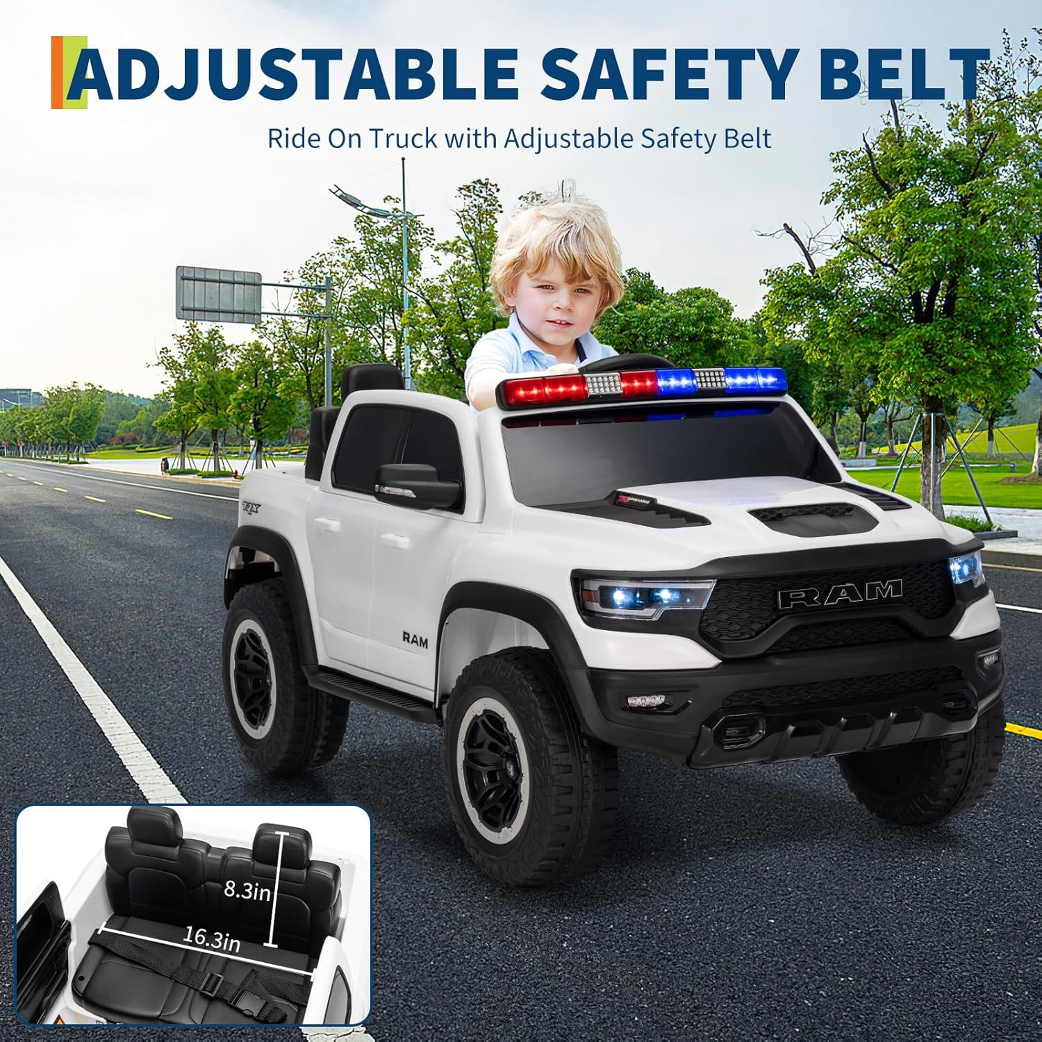 Ride on Car, Licensed RAM 12V Kids Ride on Police Car with Remote Control, Elect