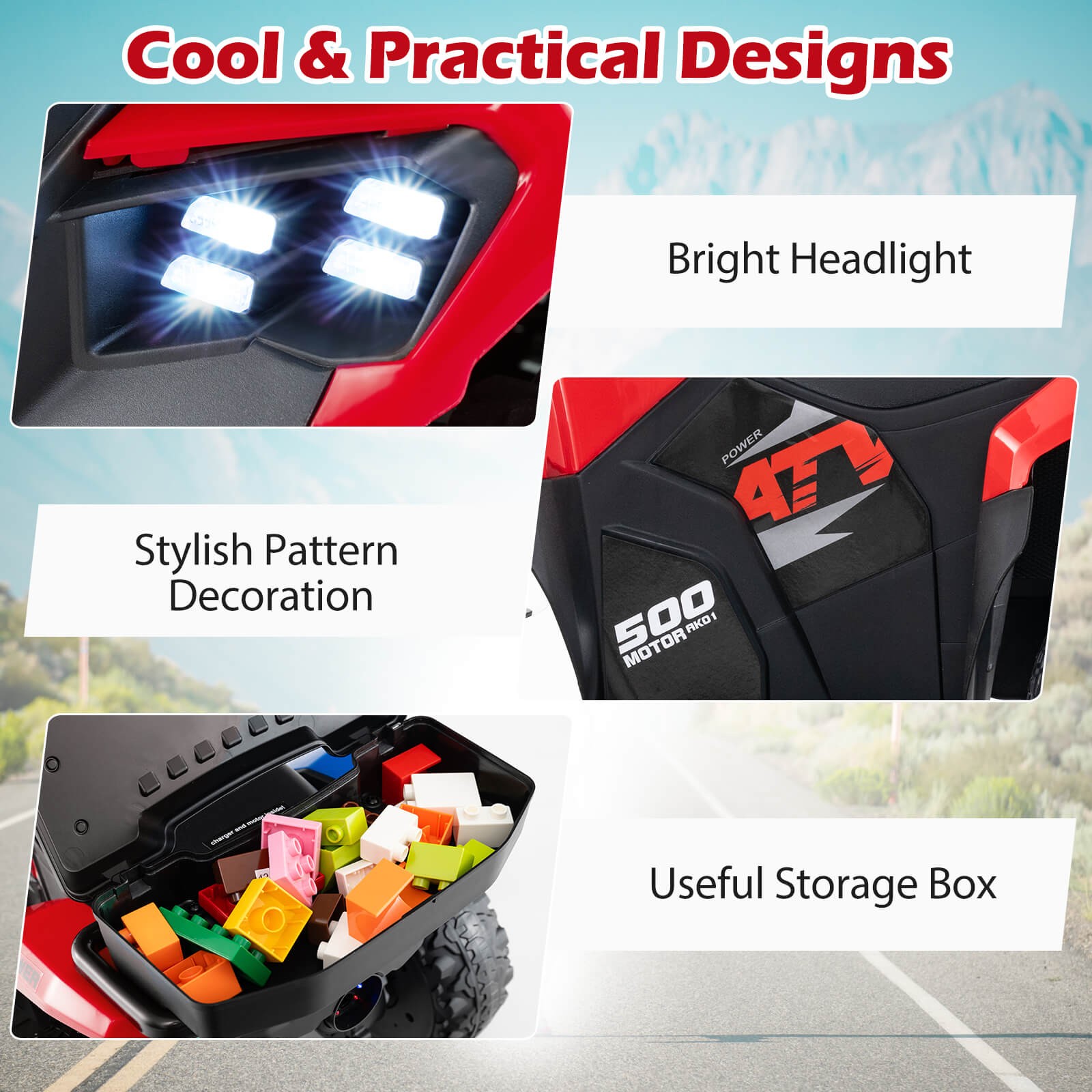 6V Kids Ride On ATV w/ Music & Spray Function USB Port Storage Box Toy Car