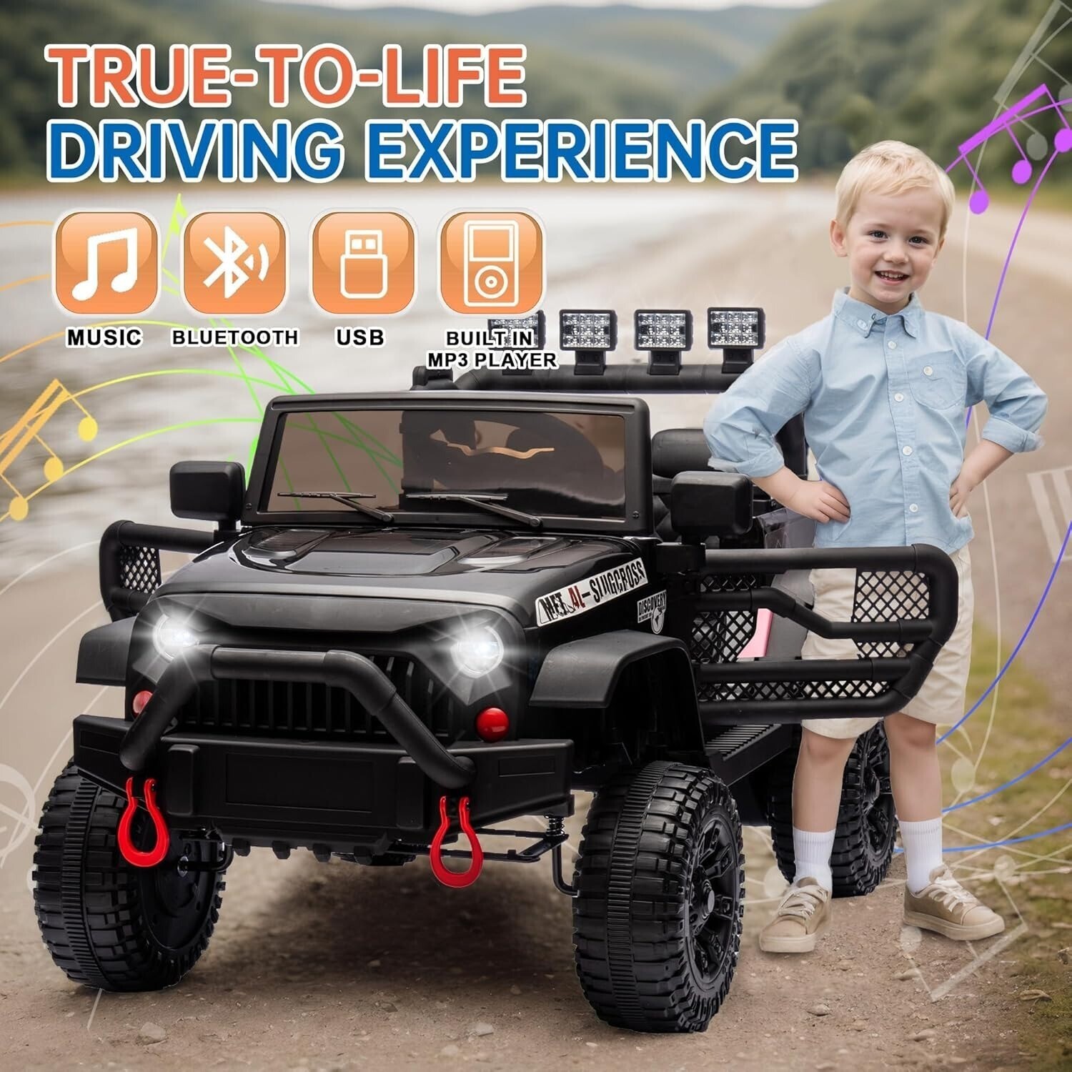 24V Ride on Car 400W Electric Jeep Toy Four Wheel Suspension w/ Remote MP3 Black