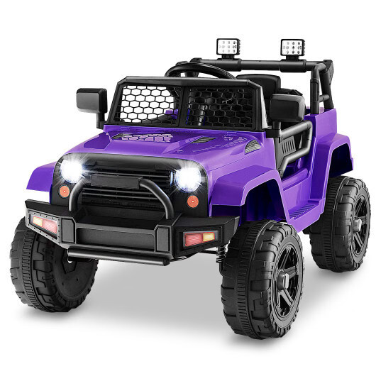 12V Kids Ride On Truck Car w/ Remote Control & LED Headlights – Purple
