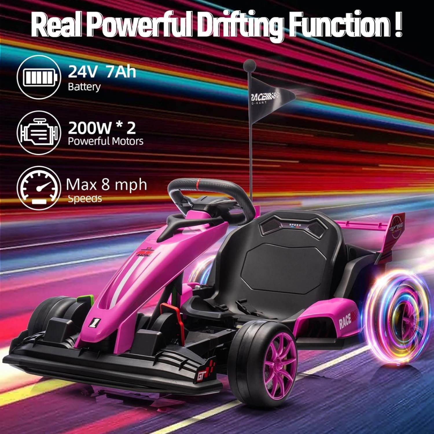 Electric Go Kart 24V 7Ah Drifting Racing Ride On Toy for Kids 6+ Max Load 135lbs