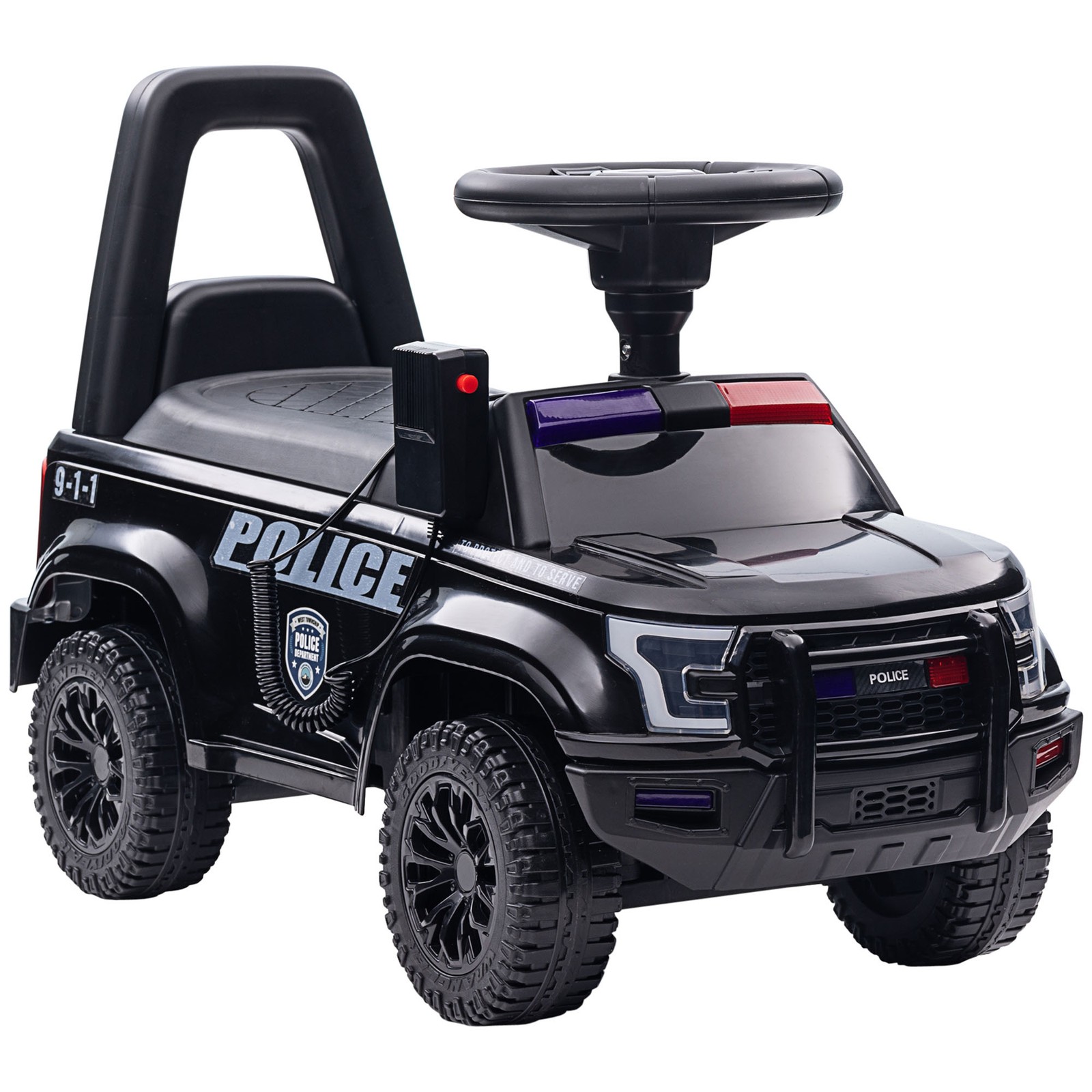 Kids Push Ride On Police Car W/ Horn, for 18 Months – 5 Years Old, Black