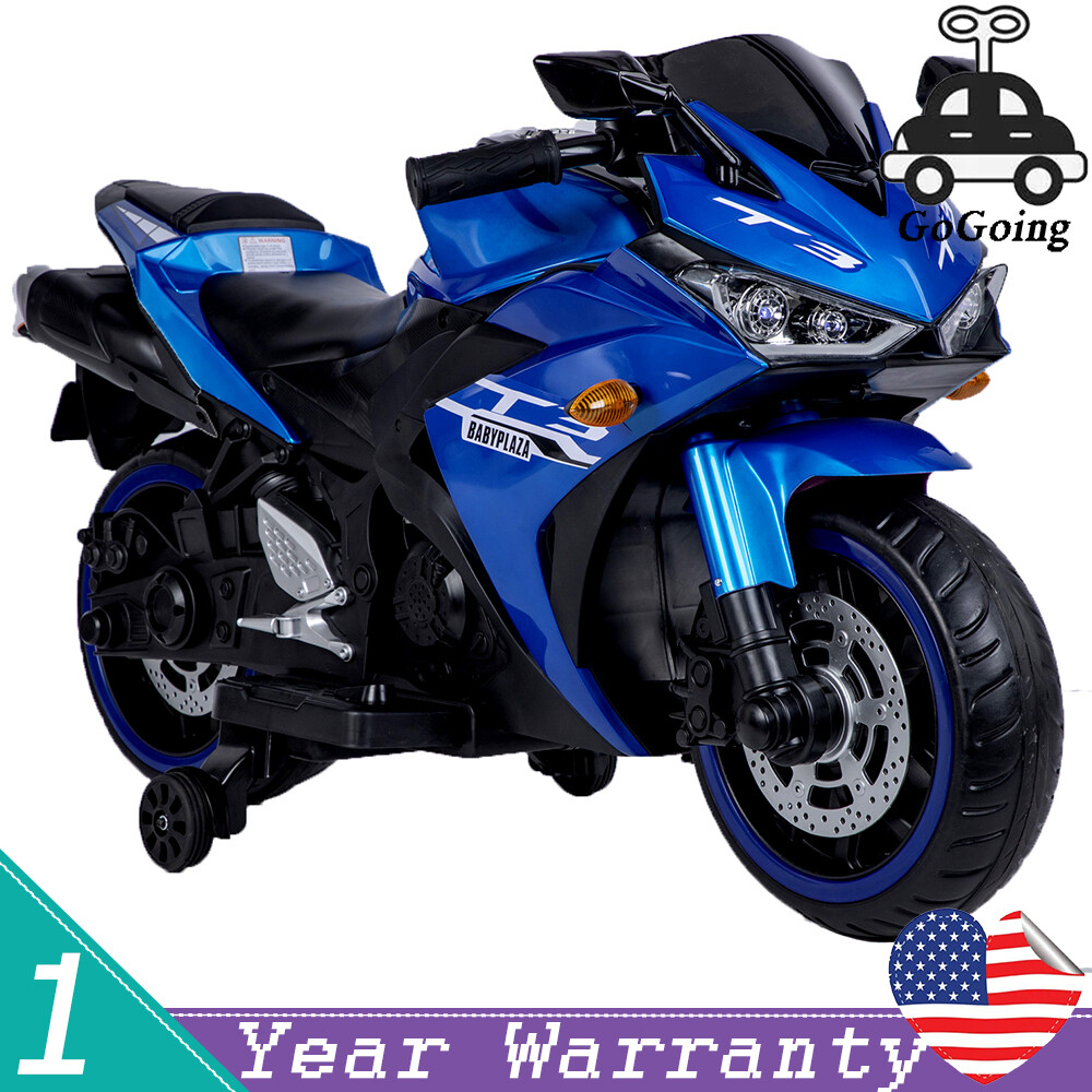 12V Kids Motorcycle Ride On Toy w/ Training Wheels 1.8~3.2 mph for kids 3-6 Blue