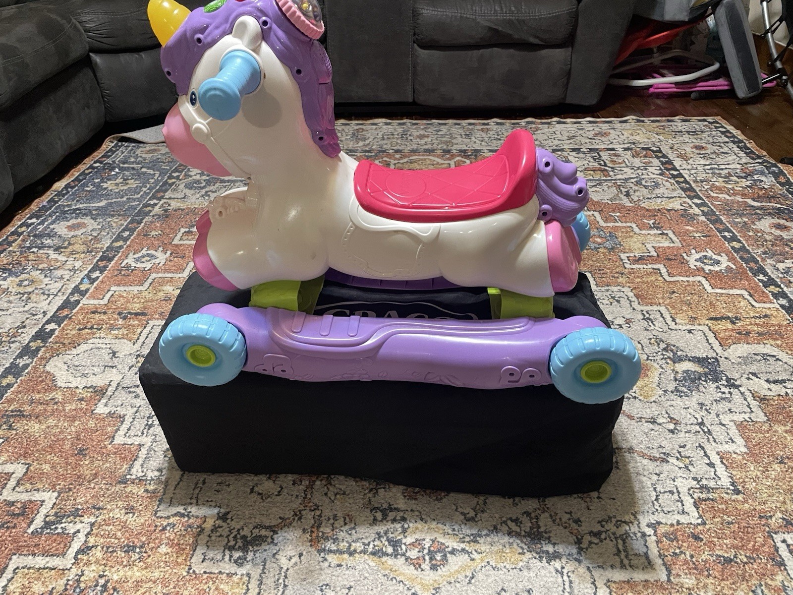 V-tech Unicorn Ride-On Push Toy w/ Wheels & Handlebars Pink Purple White